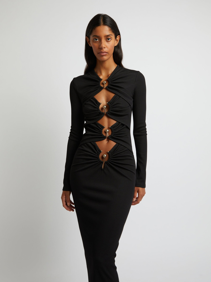 CHRISTOPHER ESBER Orbit Ruched Long Sleeve Dress outlook