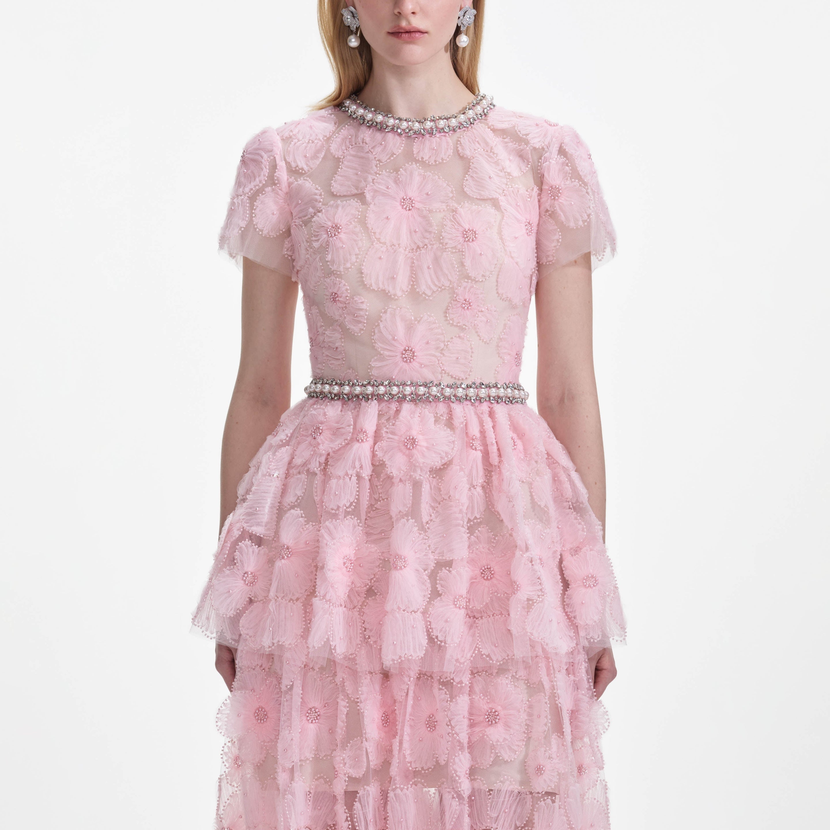 【SELF PORTRAIT】花柄 チュールドレス ピンク☆関税込 self-portrait Pink Embellished Tulle Maxi Dress | REVERSIBLE