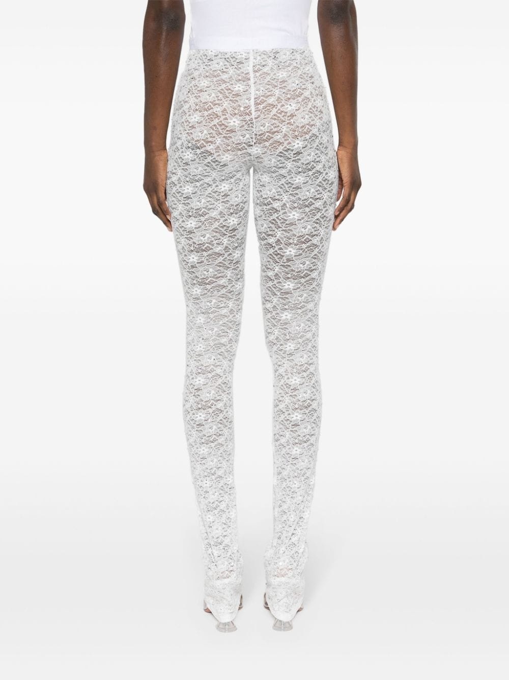 floral-lace semi-sheer leggings - 4