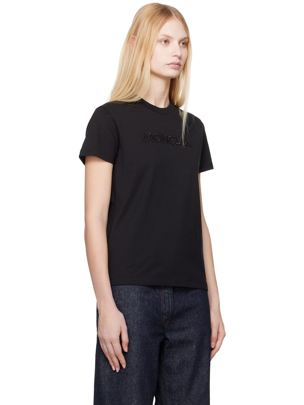 Black Embroidered Tonal Logo T-shirt - 2