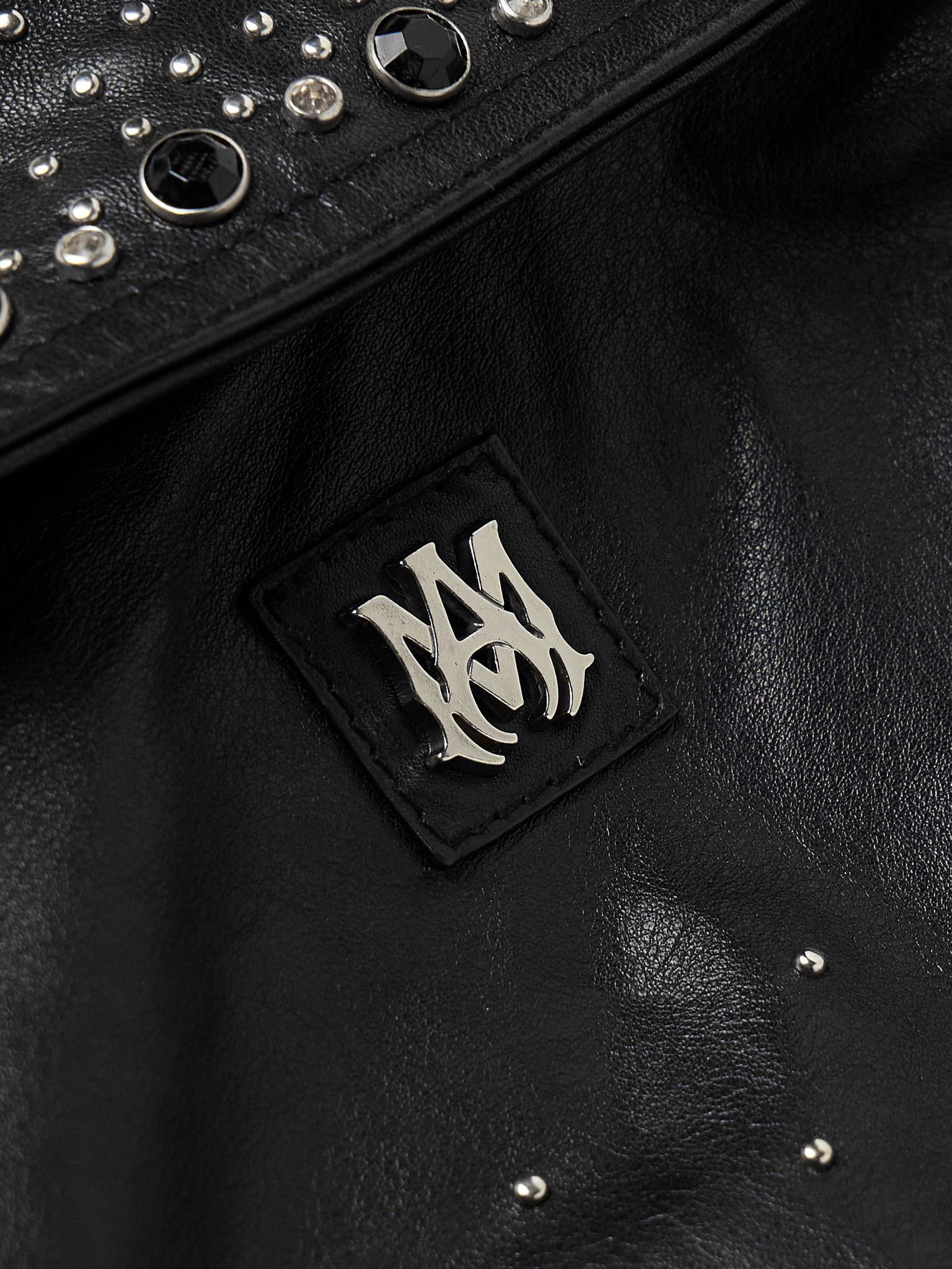 Embellished Leather Western Bomber Jacket Black - 5
