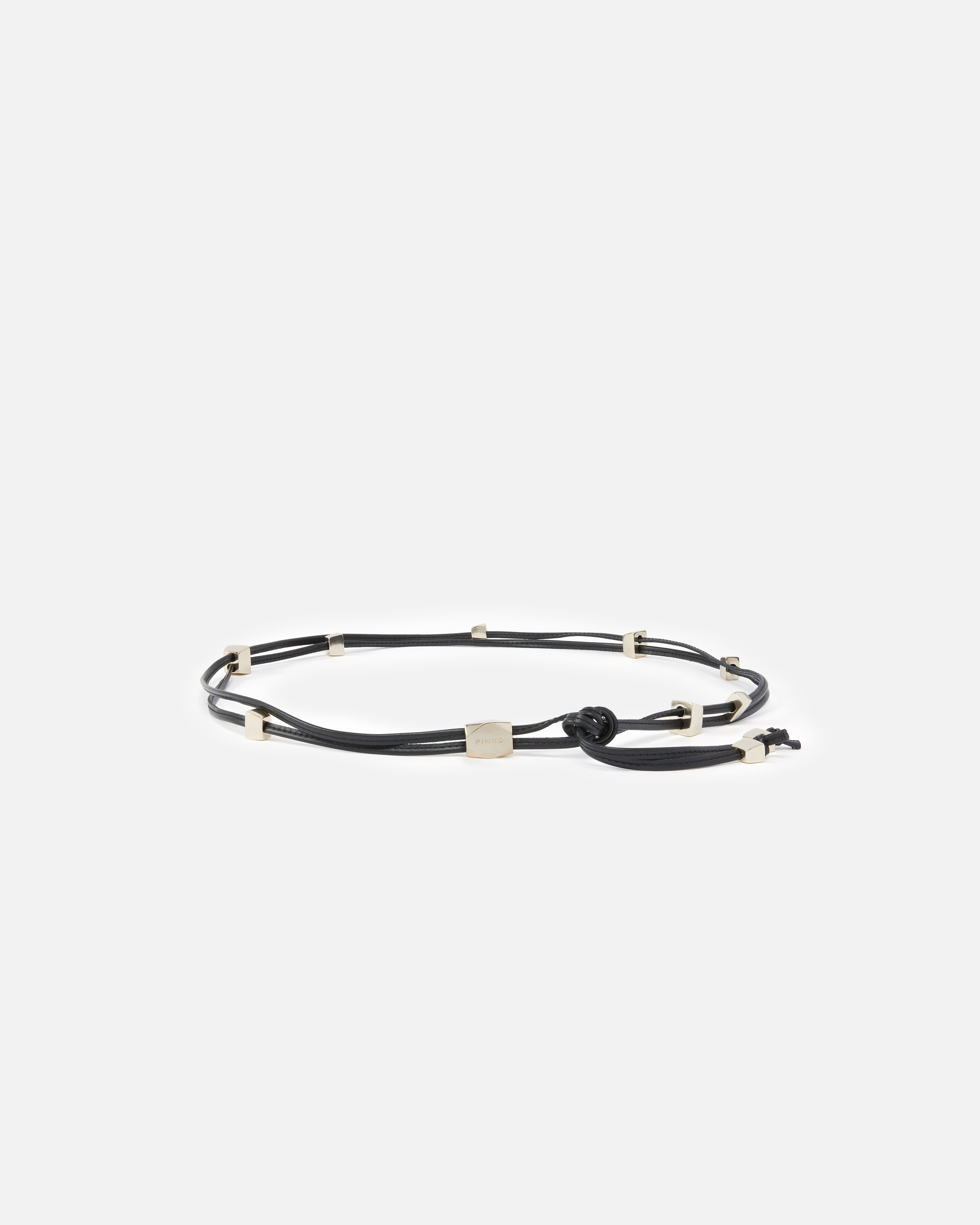 TUBULAR LEATHER BELT WITH GOLD METAL NUGGETS - 1