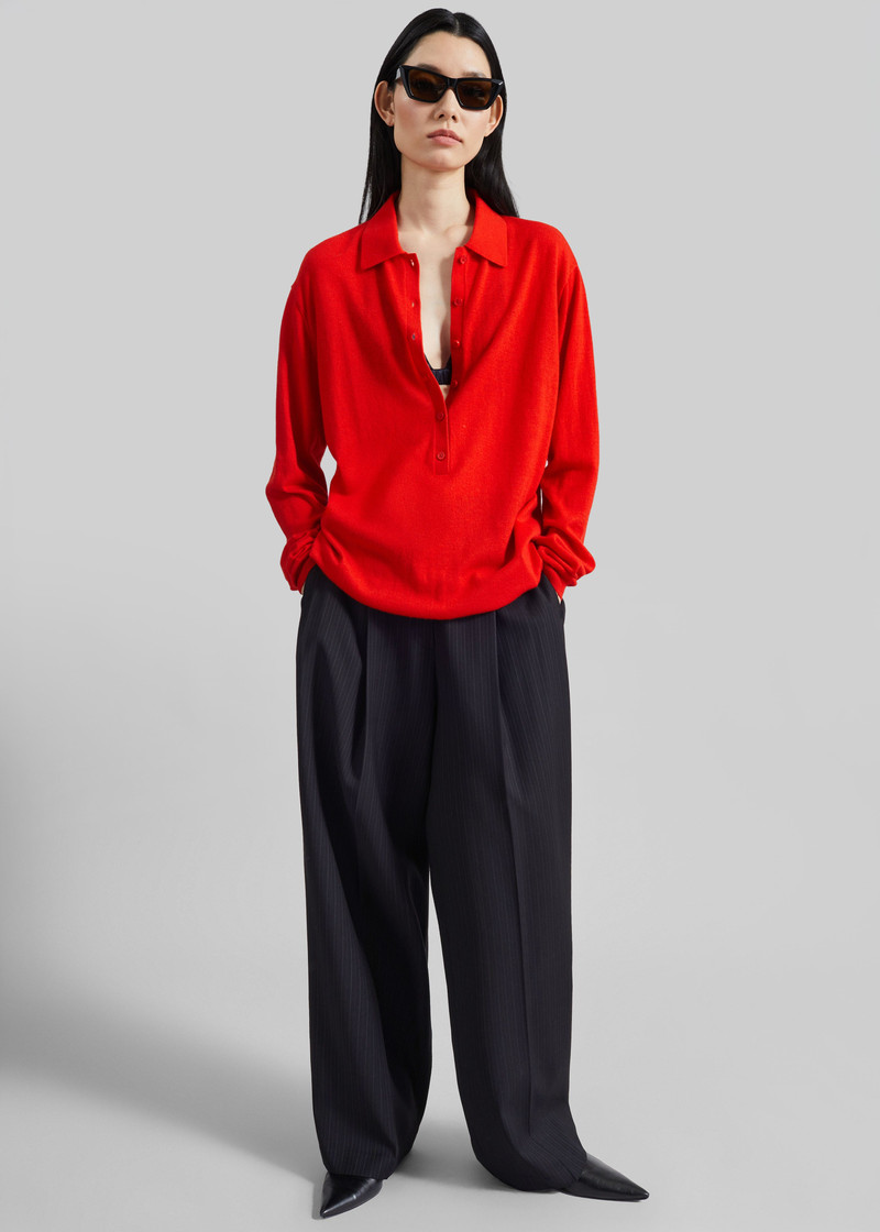 Tala Knit V-Neck Polo - Red 3
