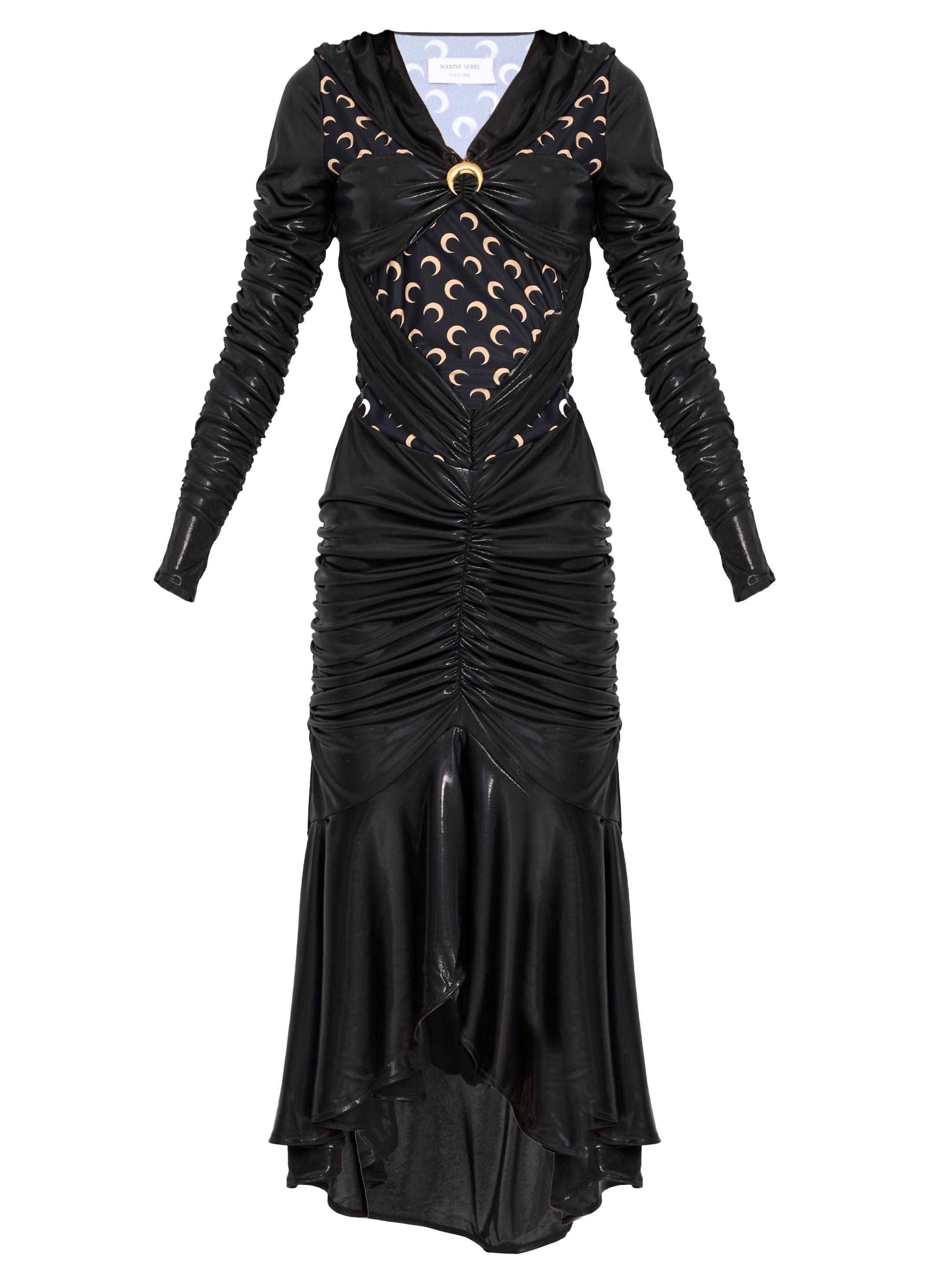 【Marine Serre】 Regenerated Moon drapedジャージミディドレス Regenerated Moon draped jersey midi dress in black - Marine