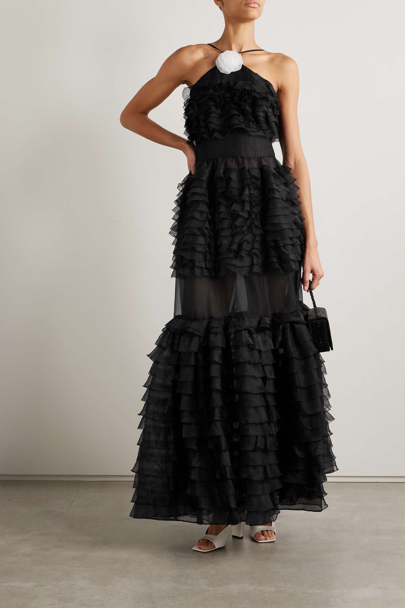 Florian appliquéd tiered ruffled organza halterneck gown - 2