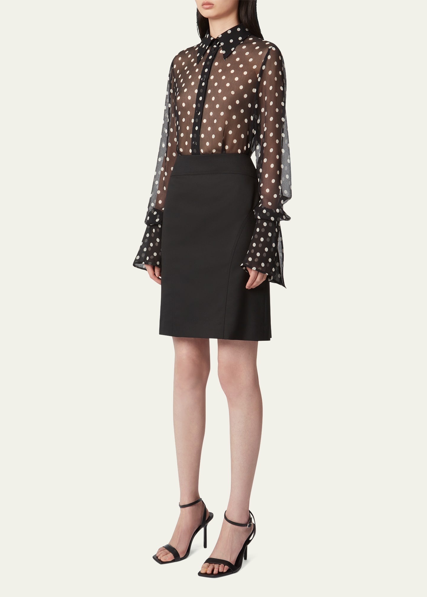 Chiffon Polka Dot Bell Cuff Blouse - 4