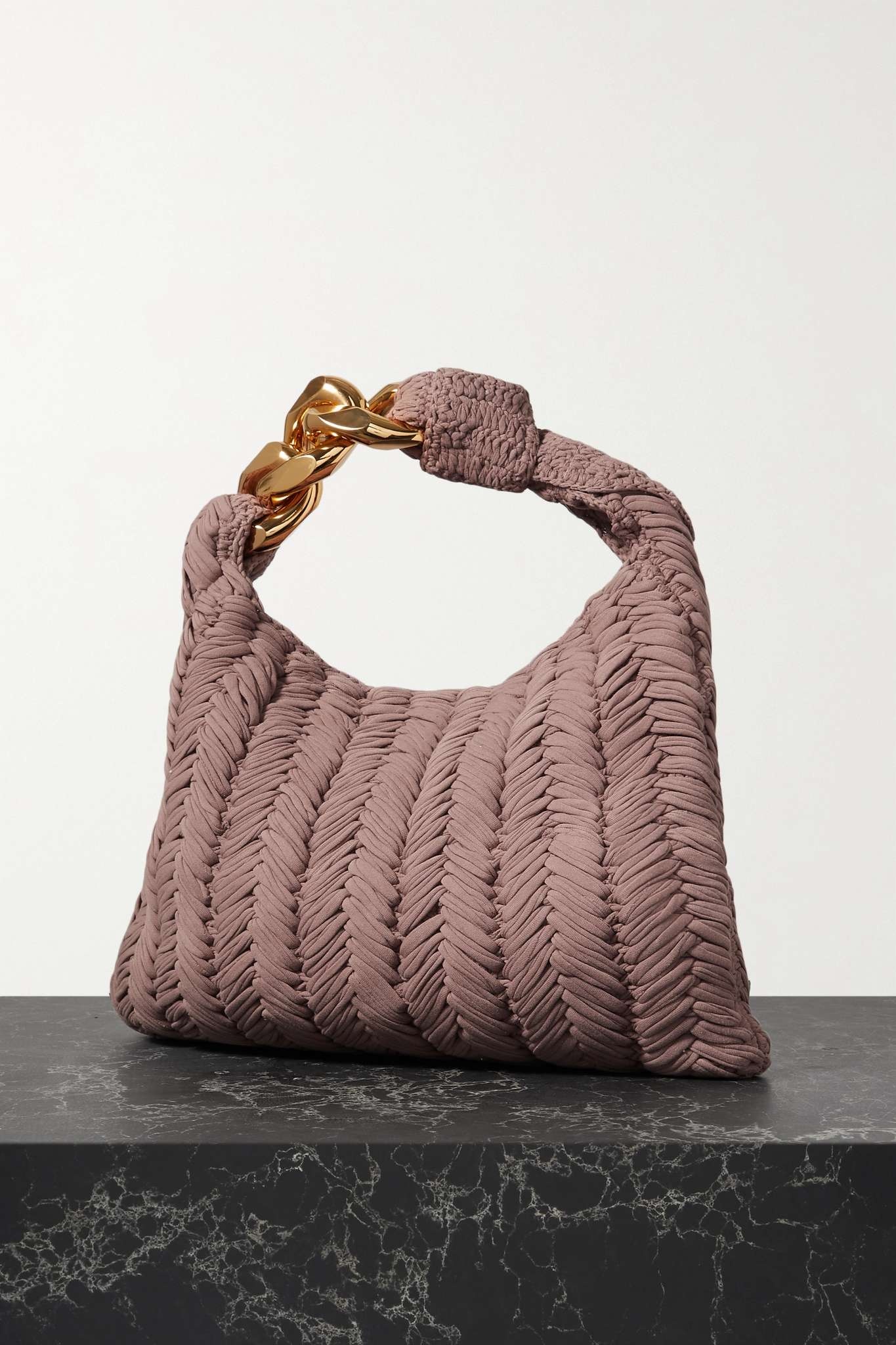 Chain-embellished crocheted cotton shoulder bag - 3