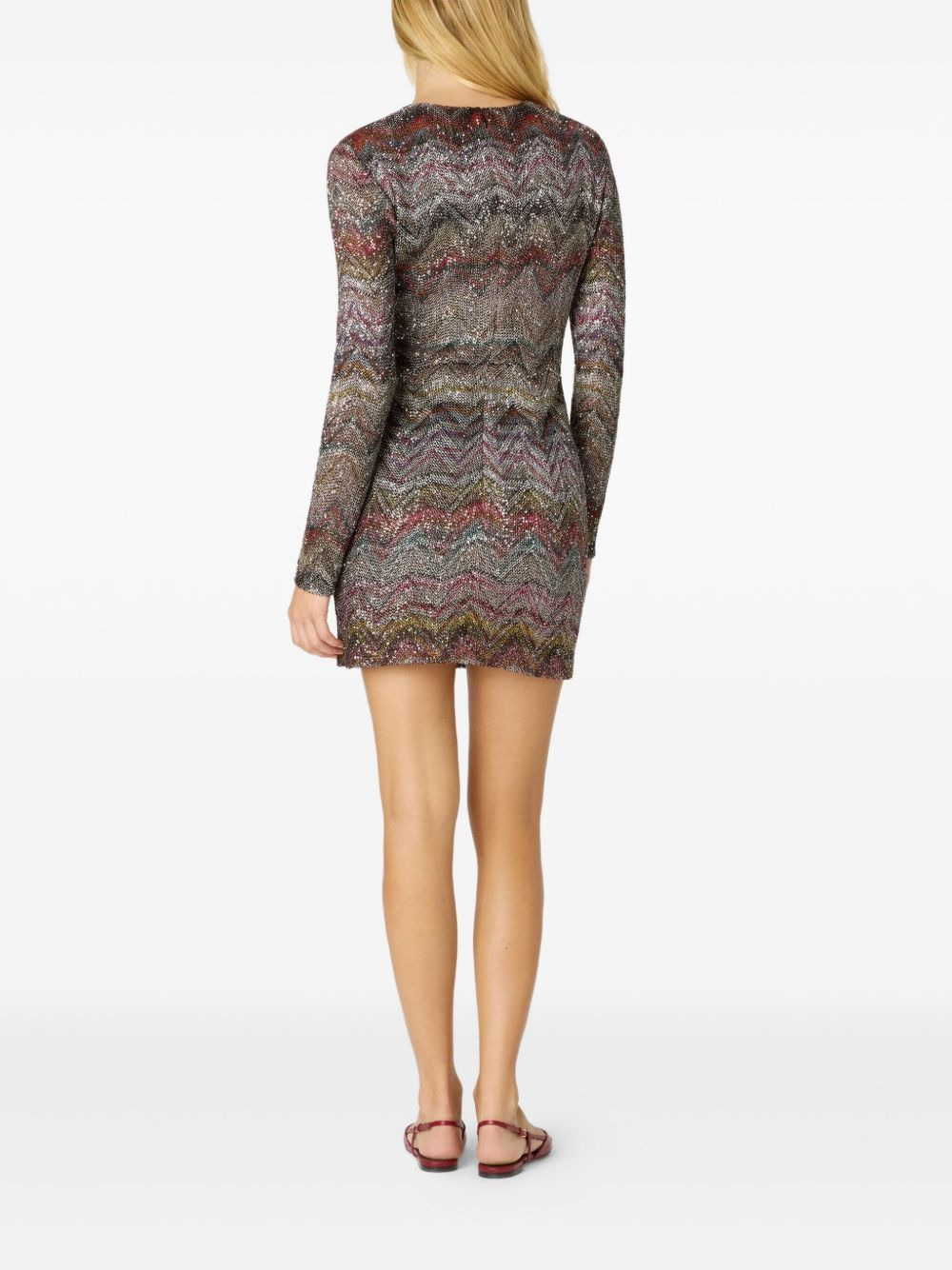 sequin-embellishment zigzag-pattern mini dress - 3