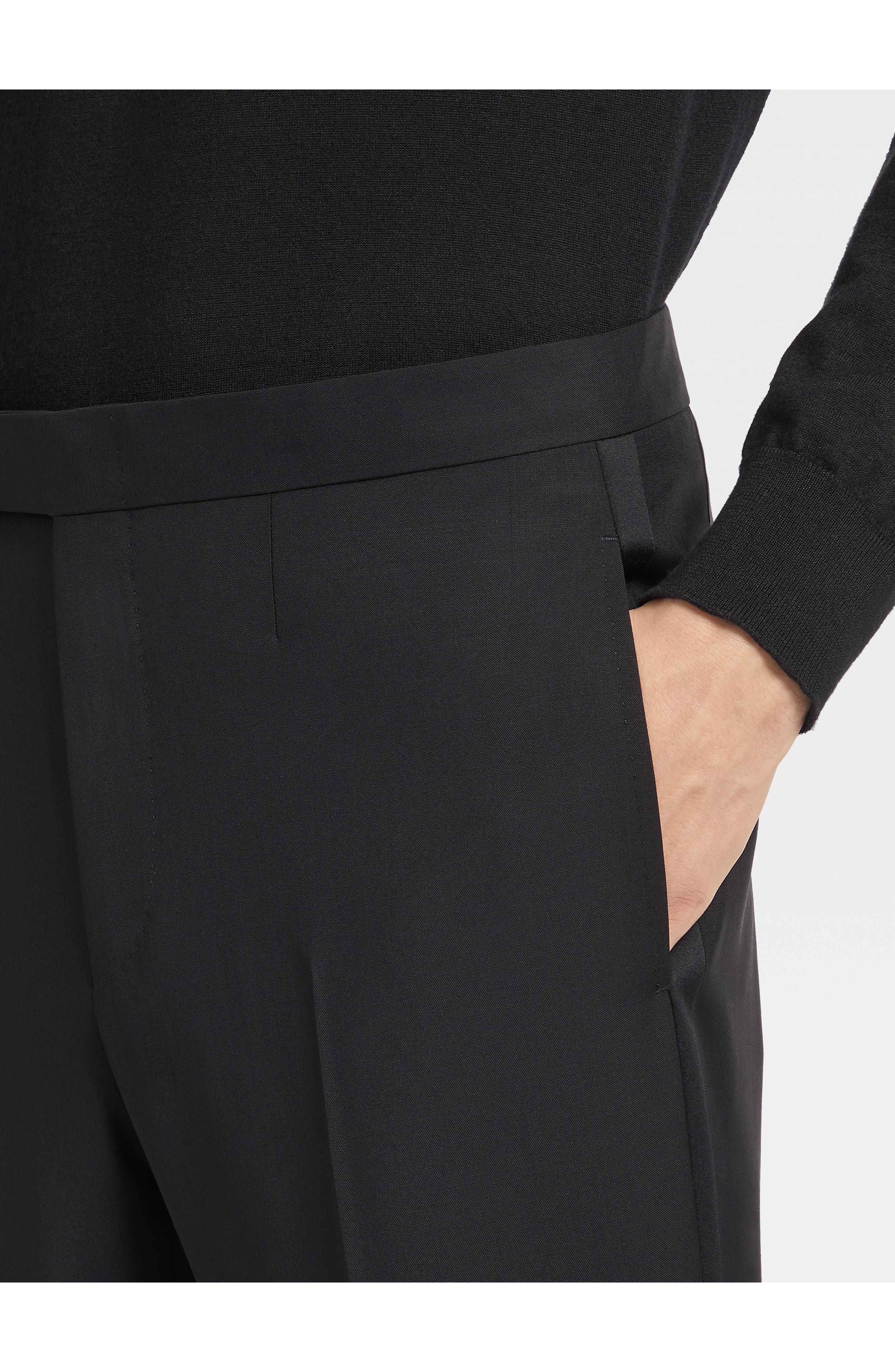 Men's Flat Front Wool & Mohair Tuxedo Trousers - 3