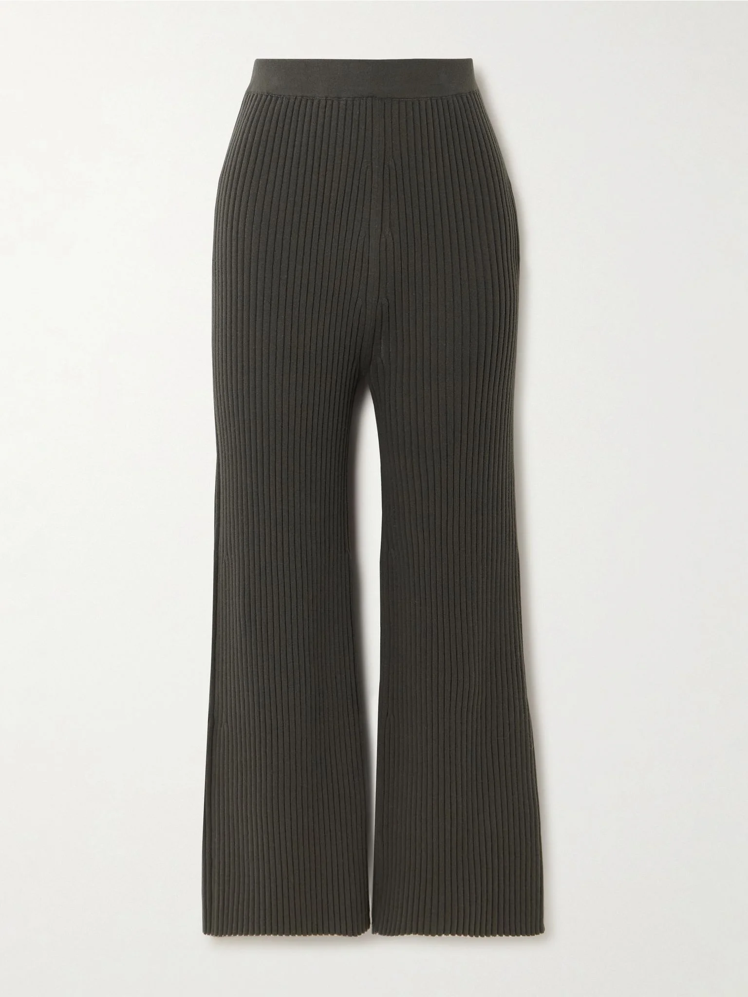 Column ribbed stretch-Pima cotton straight-leg pants Charcoal - 1