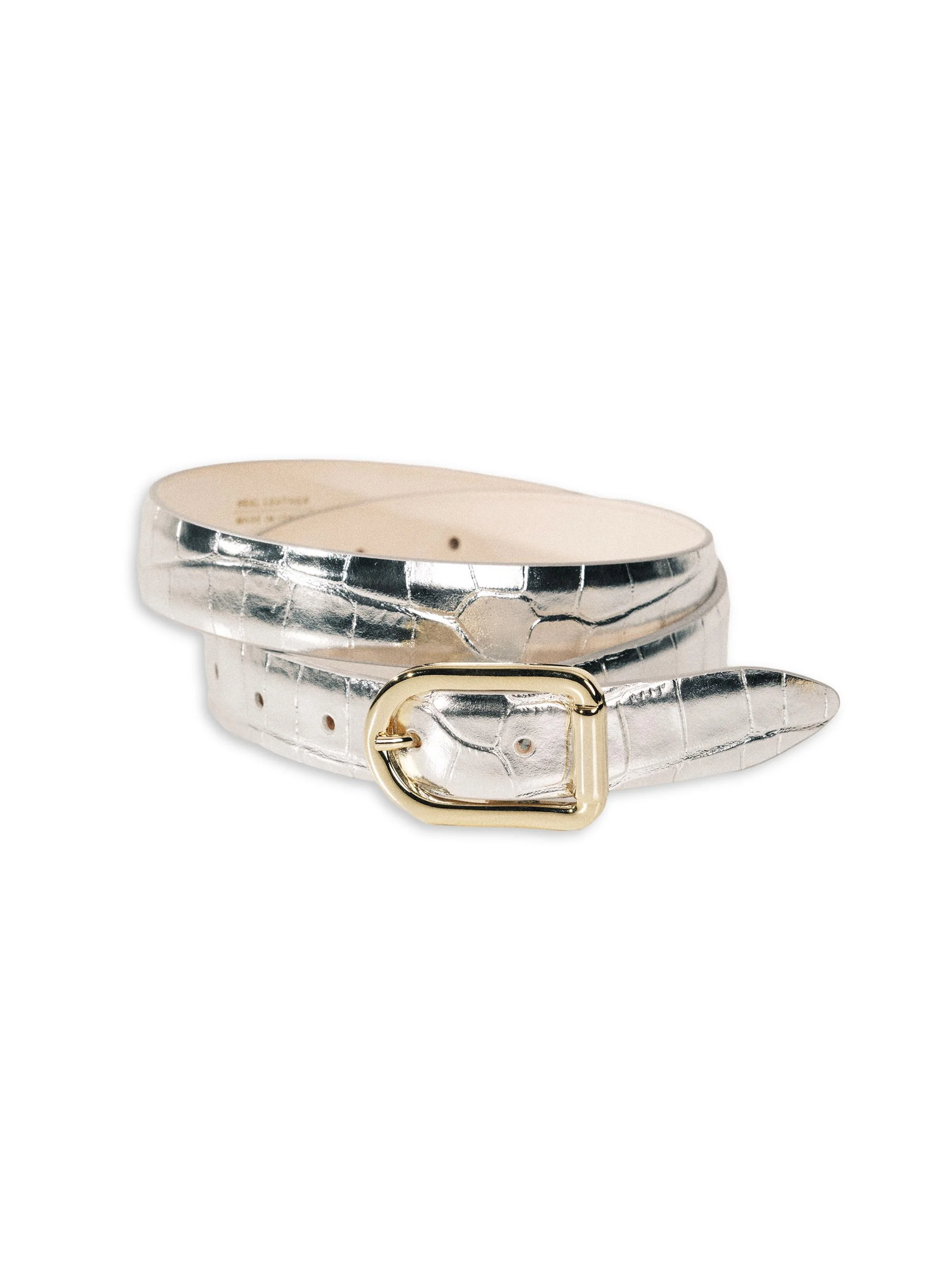 Women's Resort Mija Croc-Embossed Leather Belt - Silver Croco Gold Hardware - 1