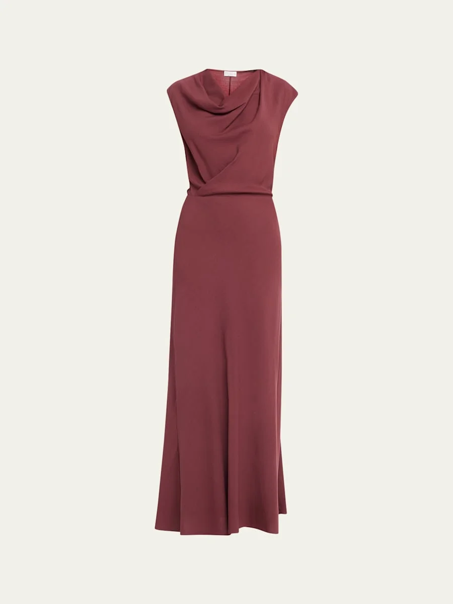 Fluid Wool Twill Cowl-Neck Dress - 1