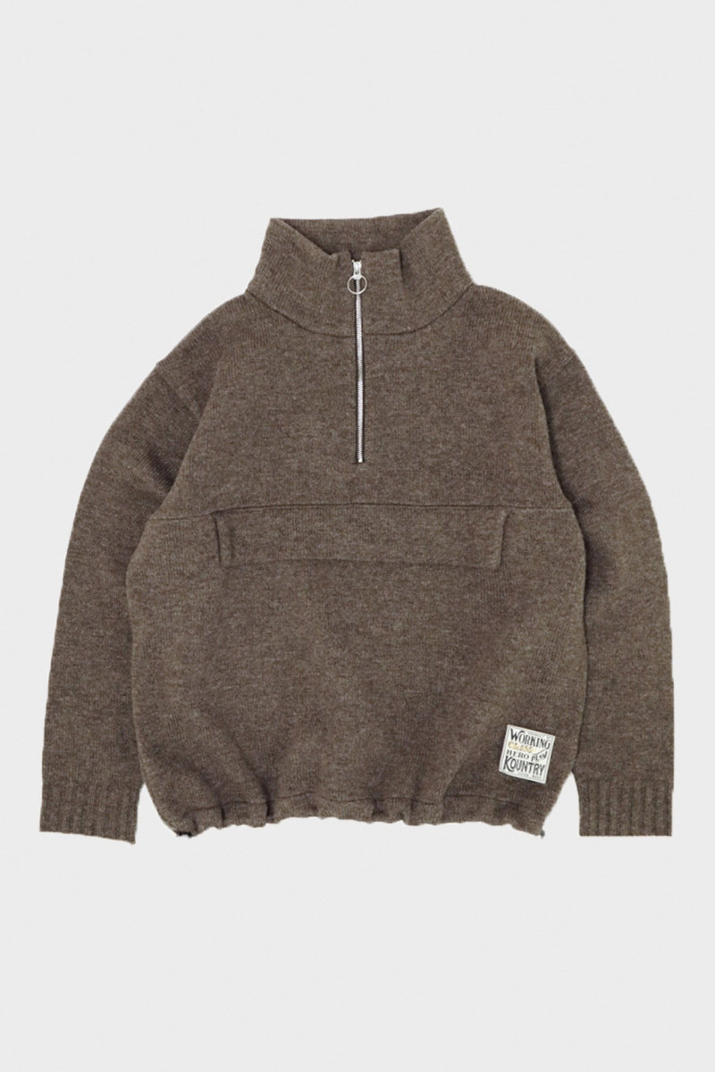 5G Shetland 모직 반 ZIP Anorak - 브라운 - 1