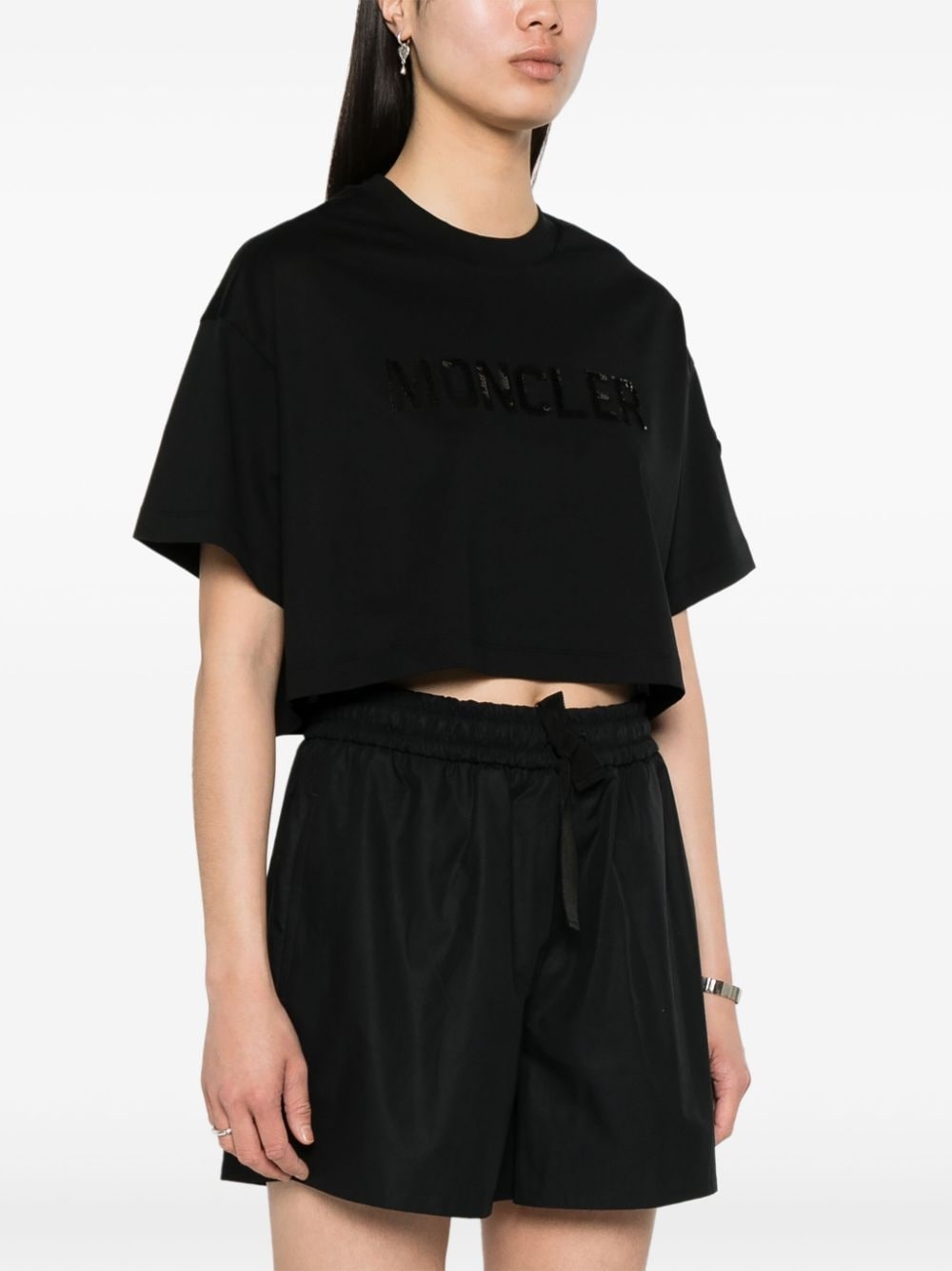 sequin-logo cropped T-shirt - 3