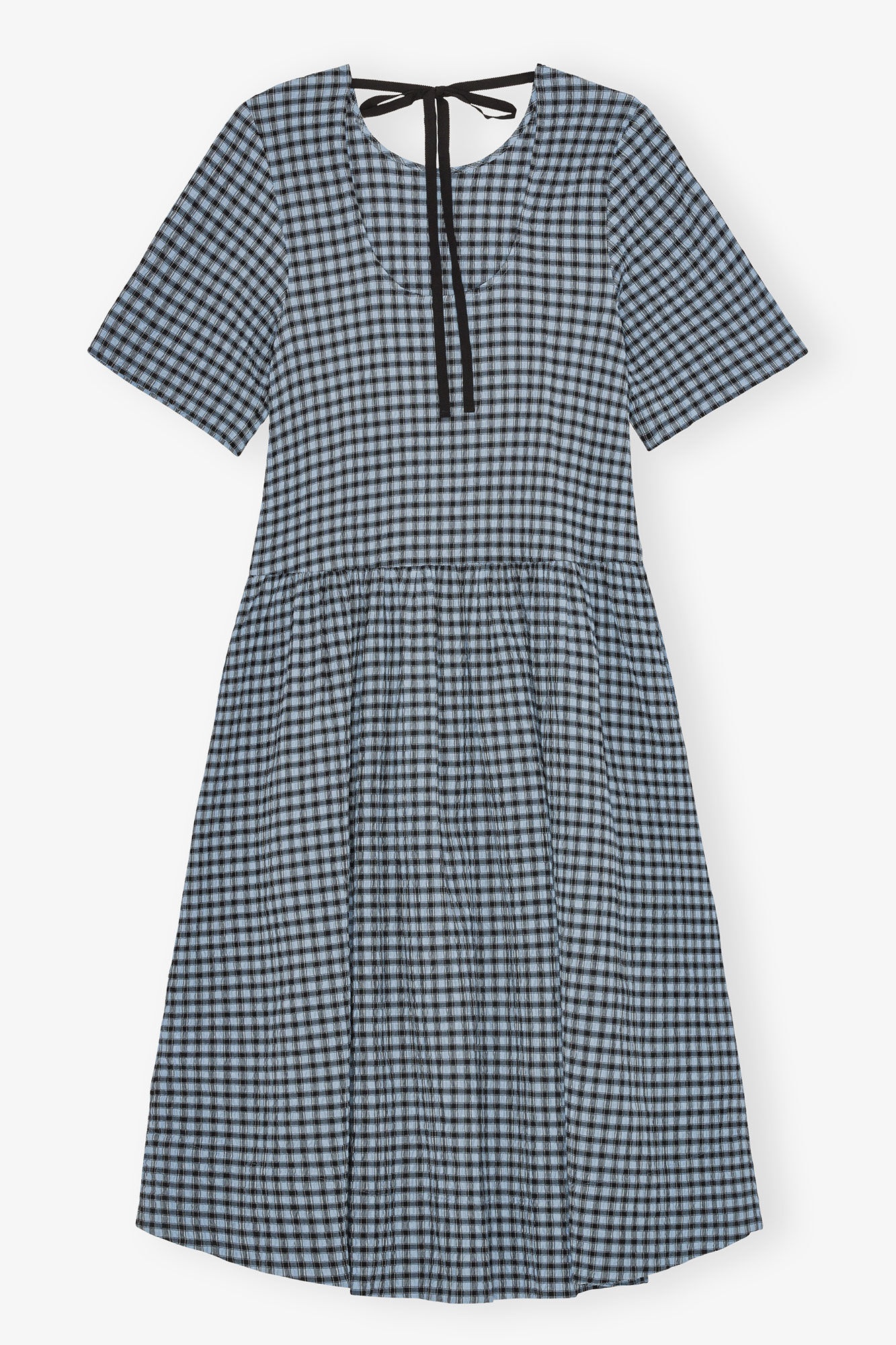 BLUE SEERSUCKER CHECK MIDI DRESS - 6