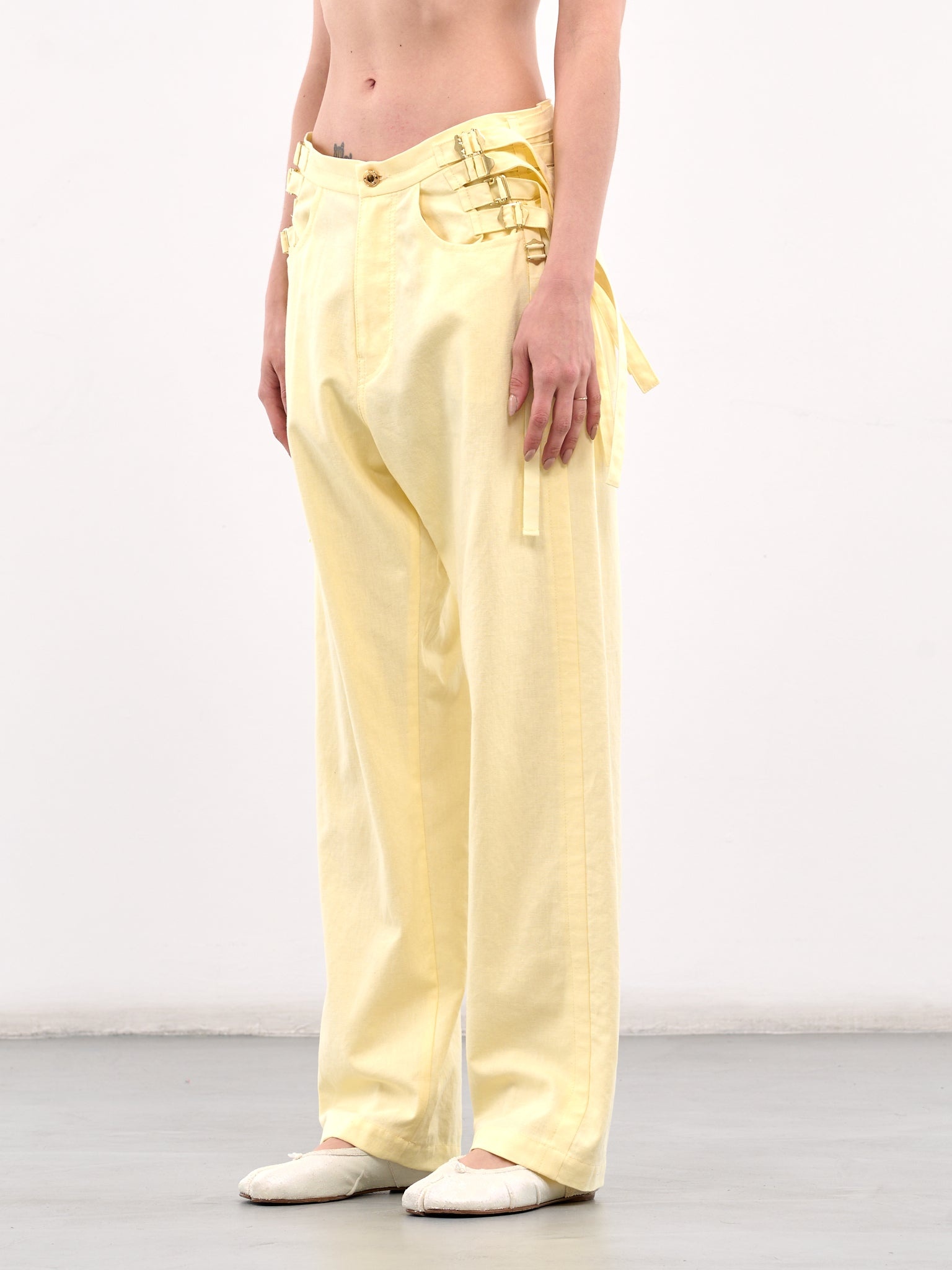 Yellow Belted Cotton-Linen Jeans - 2