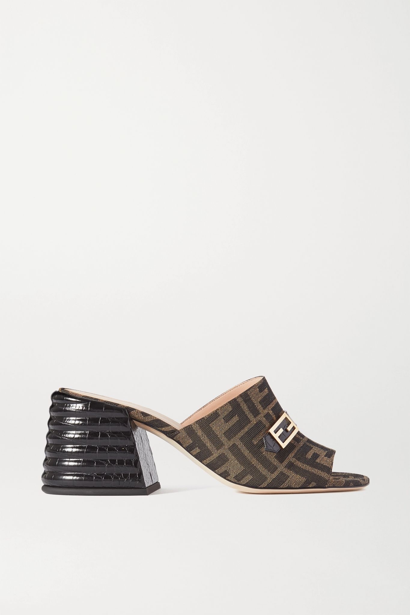 Promenade croc-effect leather and canvas mules - 1