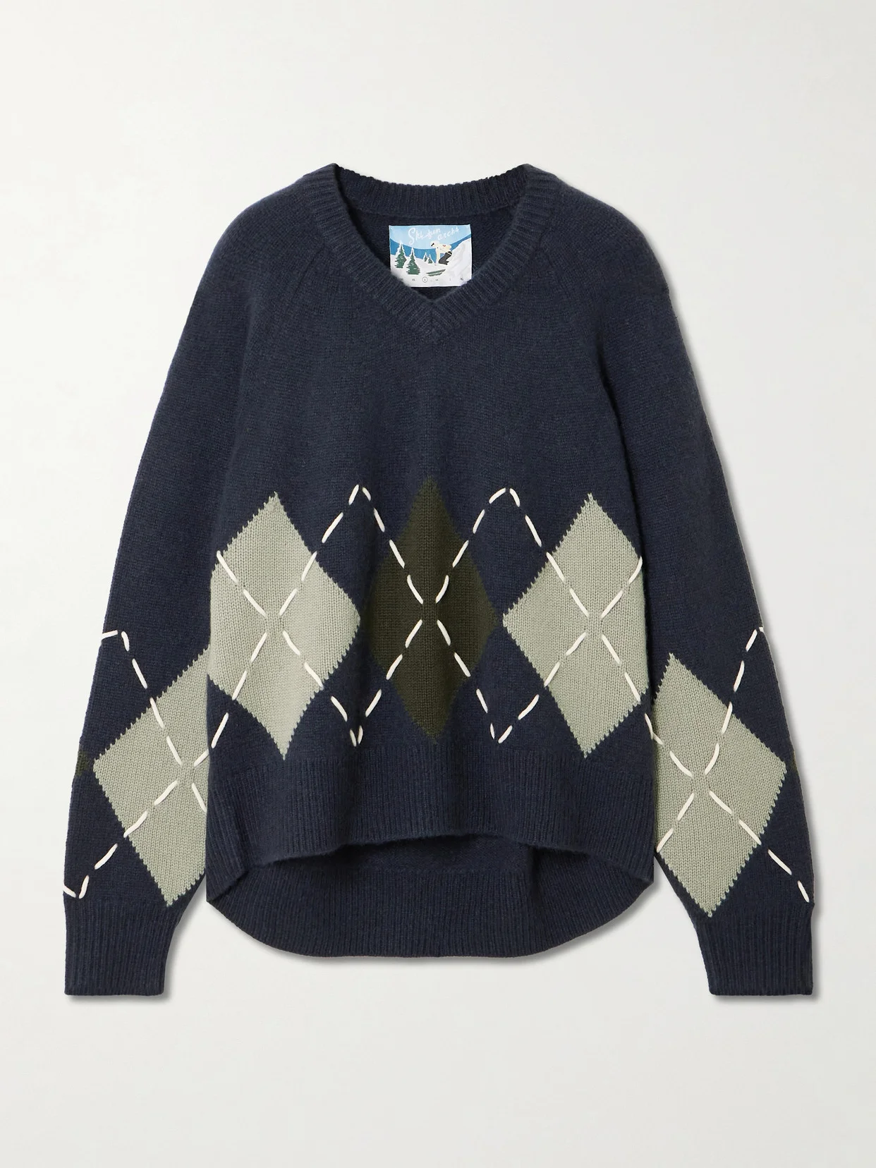 Sloane Embroidered Argyle Cashmere Sweater - 1
