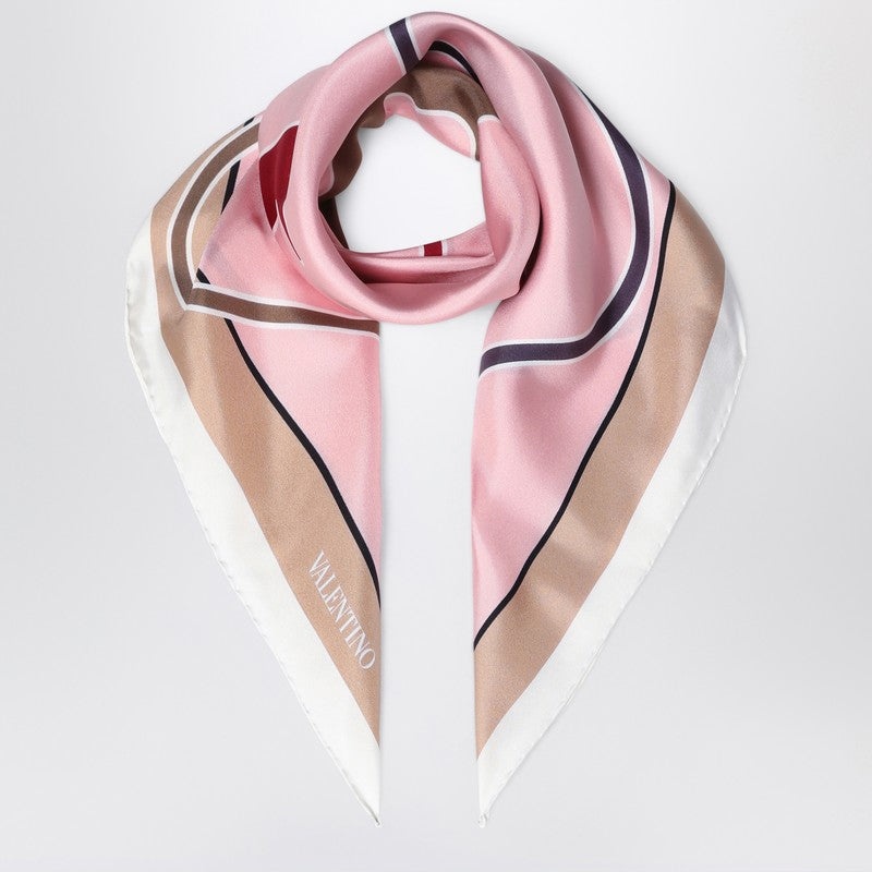 Valentino Garavani Pink Vlogo Print Silk Scarf Women - 1