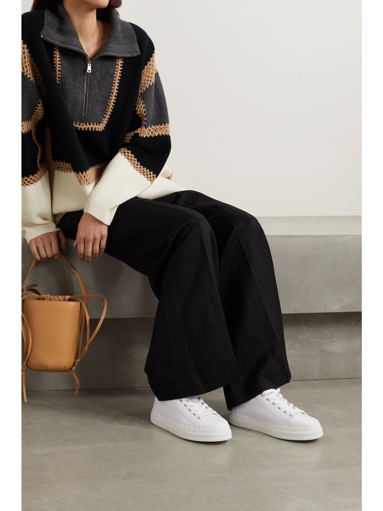+ NET SUSTAIN Lauren scalloped leather sneakers White - 2