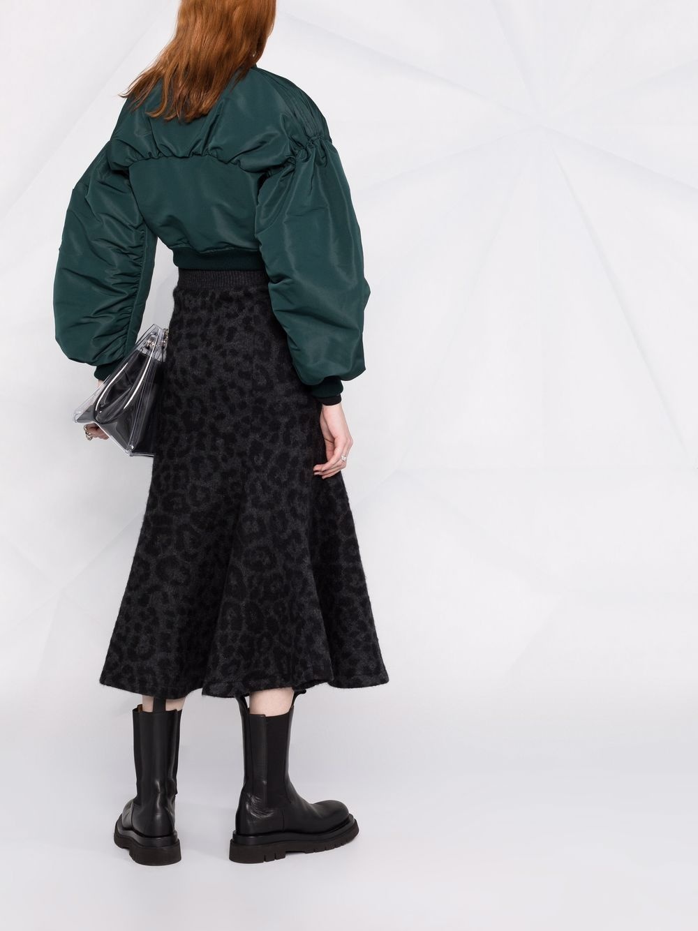 leopard pattern flared knitted skirt - 4
