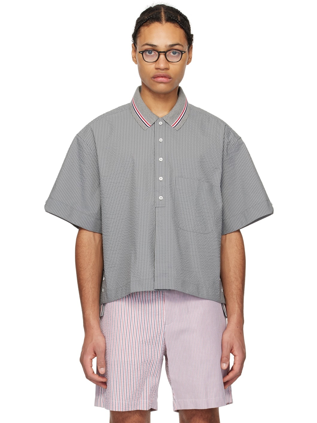 Gray Button Placket Shirt - 1