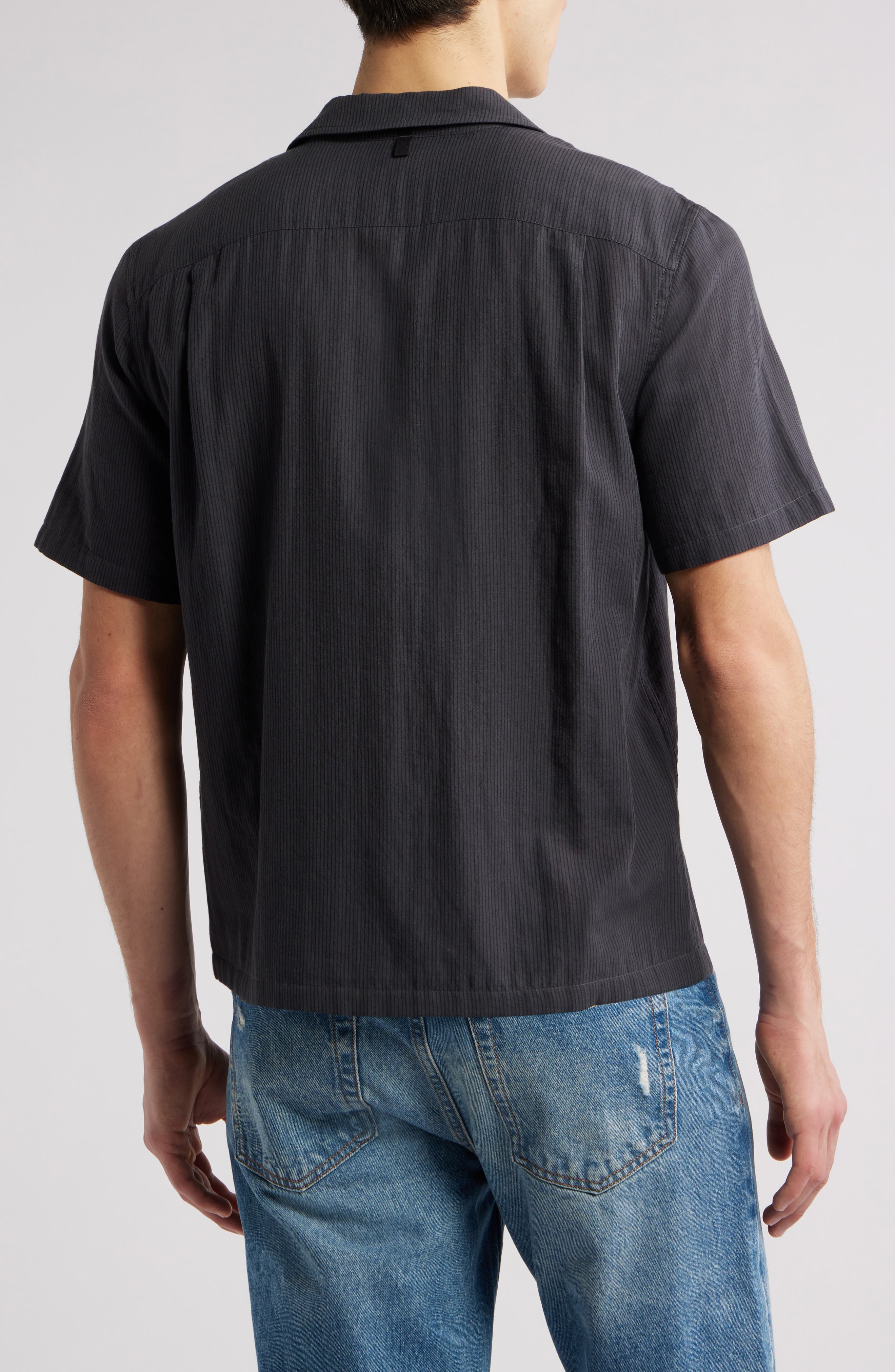 rag & bone Avery Cotton Gauze Camp Shirt in Dark Grey Stripe at Nordstrom - 3
