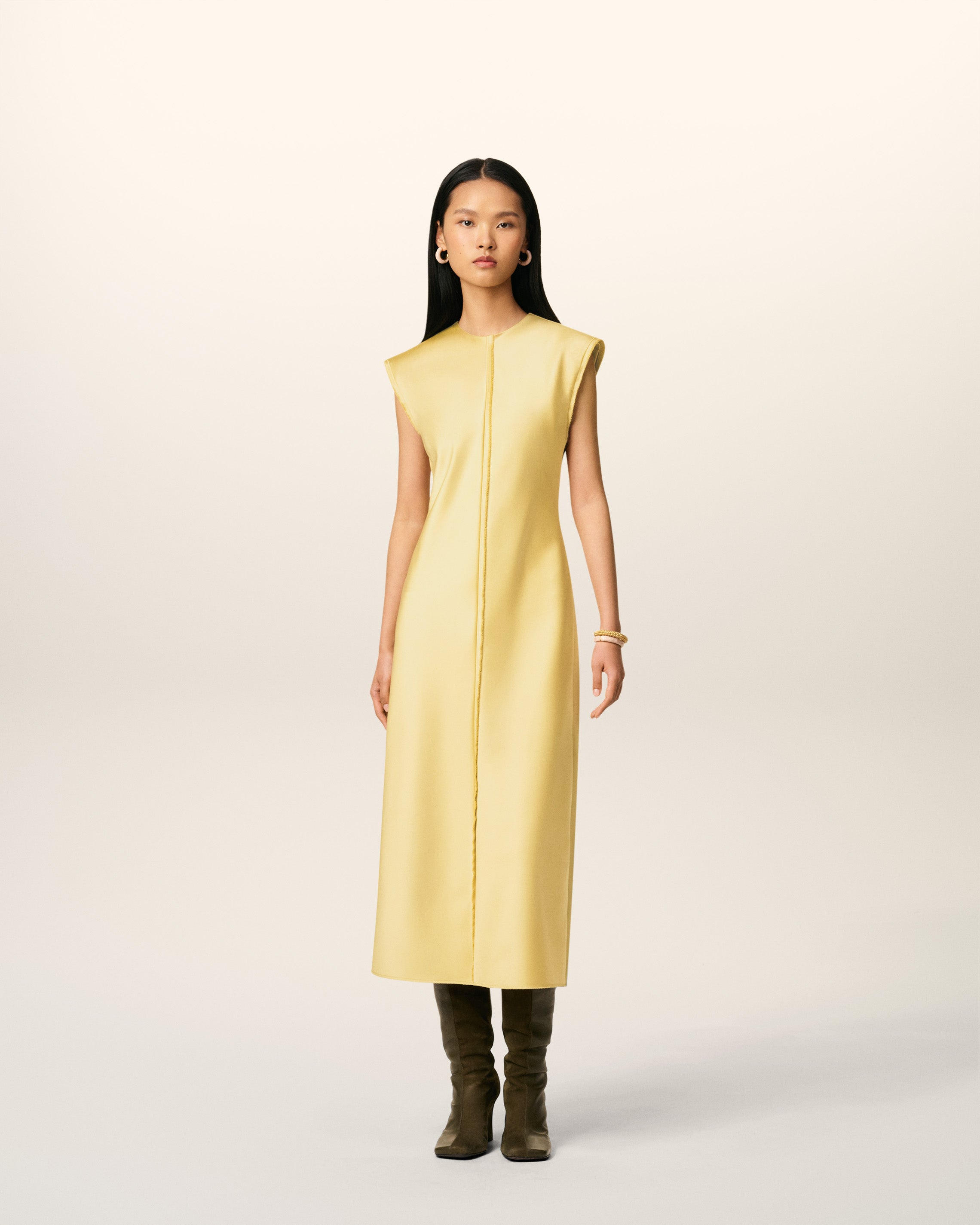 GREEN LONG  RAW EDGE DETAILS DRESS - 2