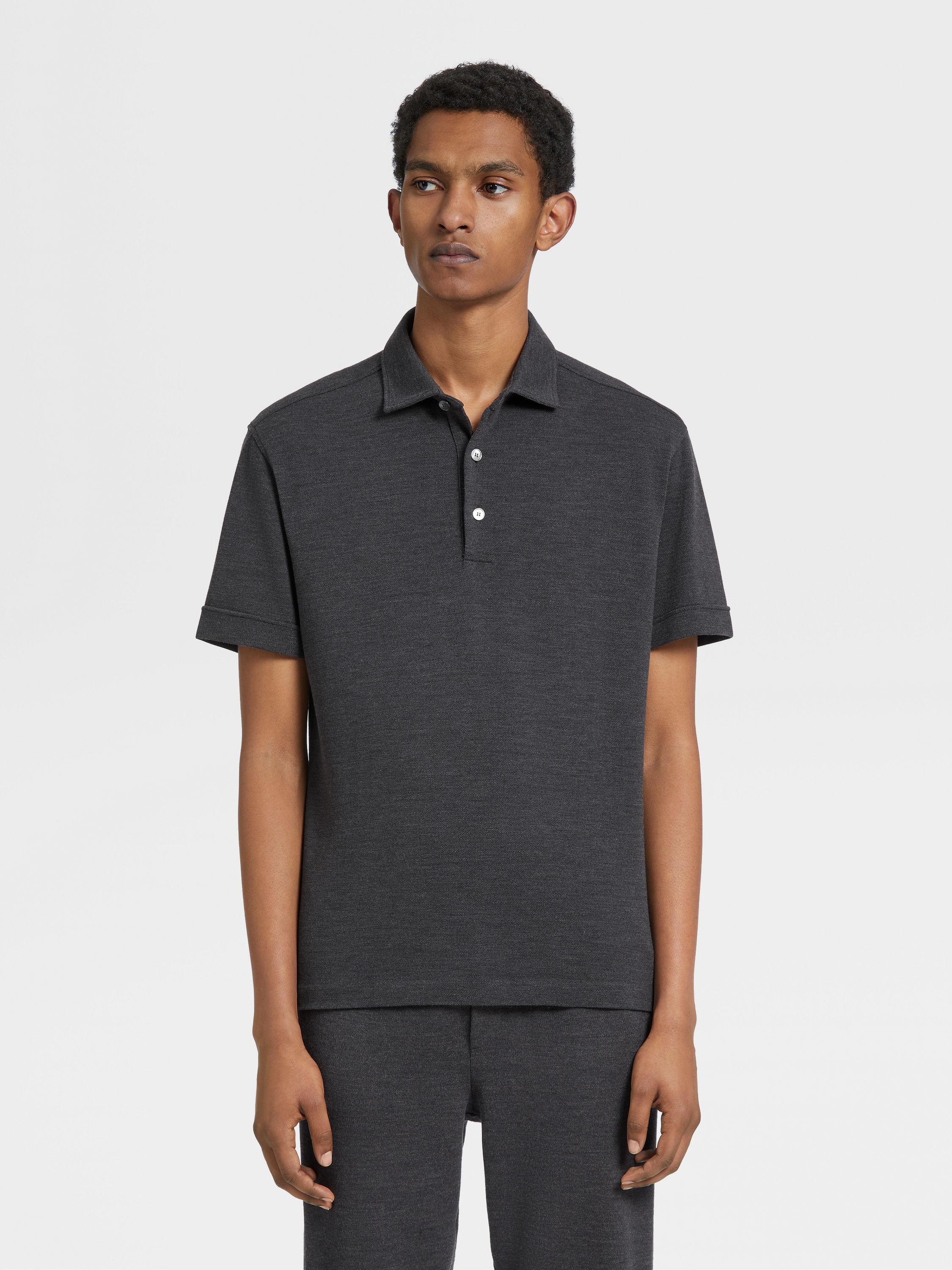 GREY MÉLANGE 12MILMIL12 WOOL POLO SHIRT - 2