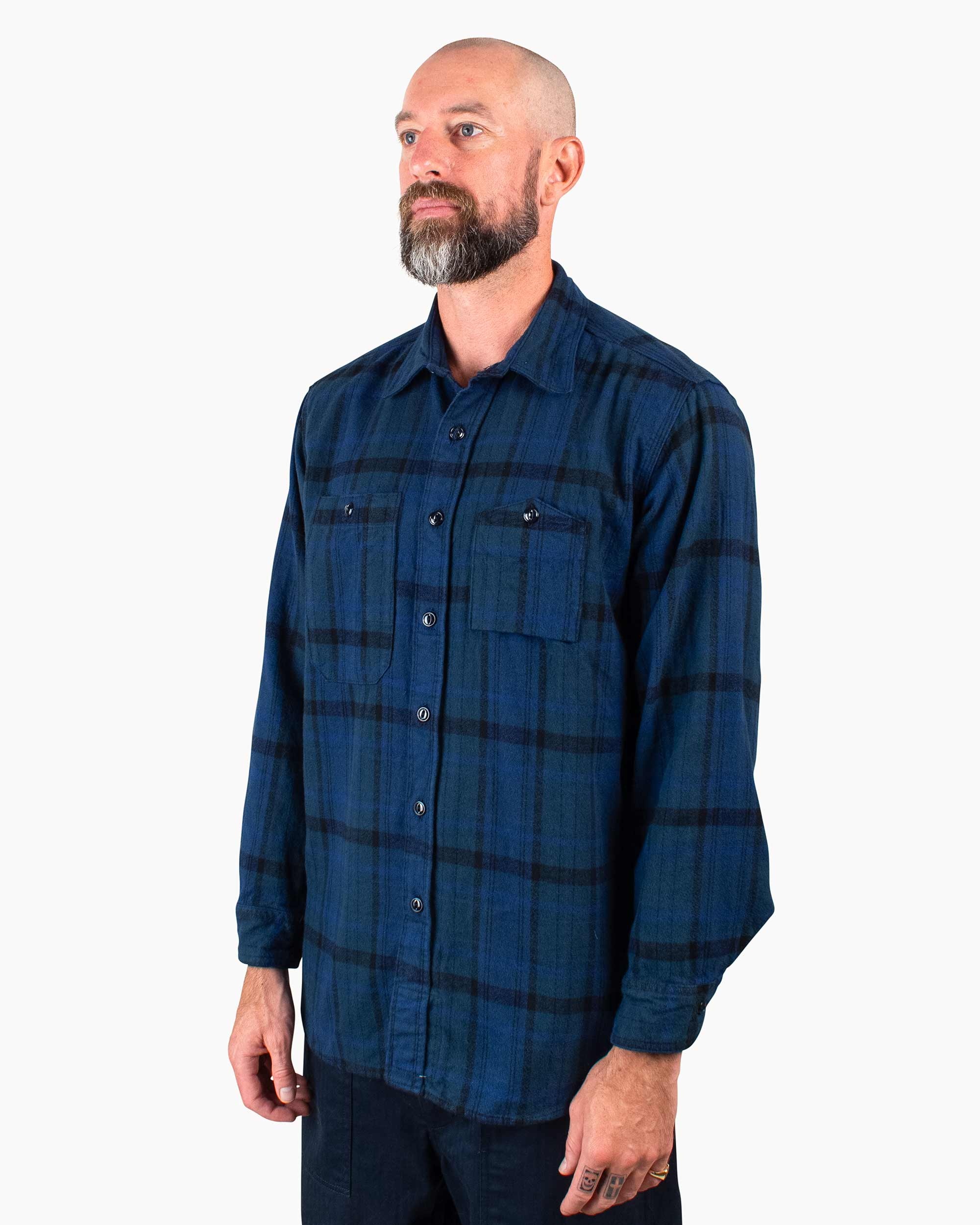Work Shirt Navy/Black Plaid Cotton Flannel - 4