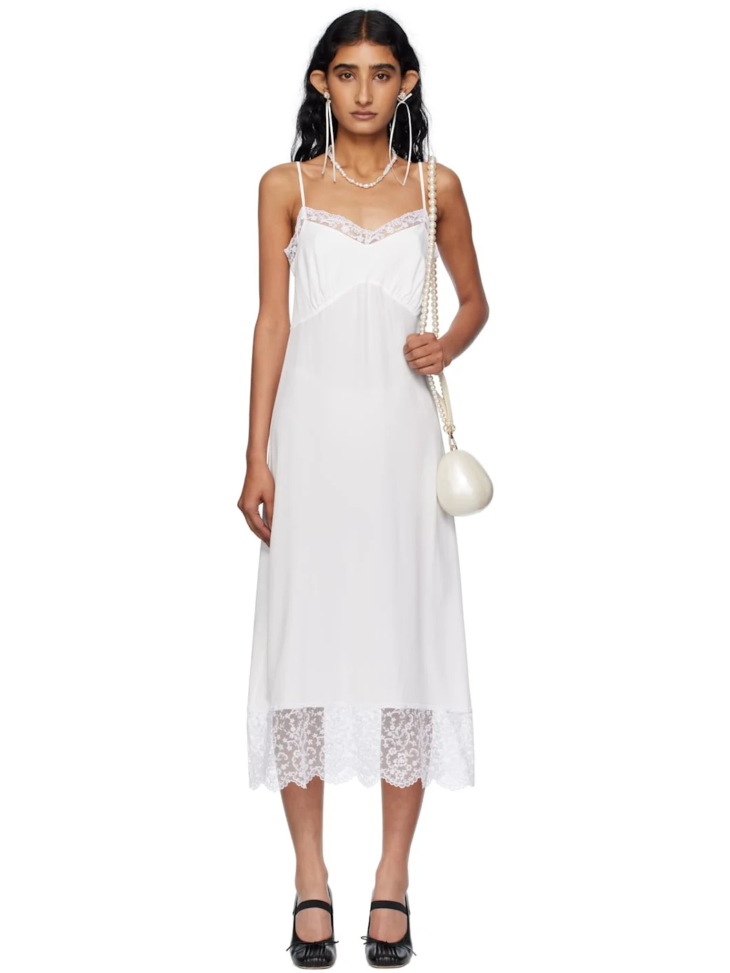 Off-White Deep Lace Trim Slip Midi Dress - 1