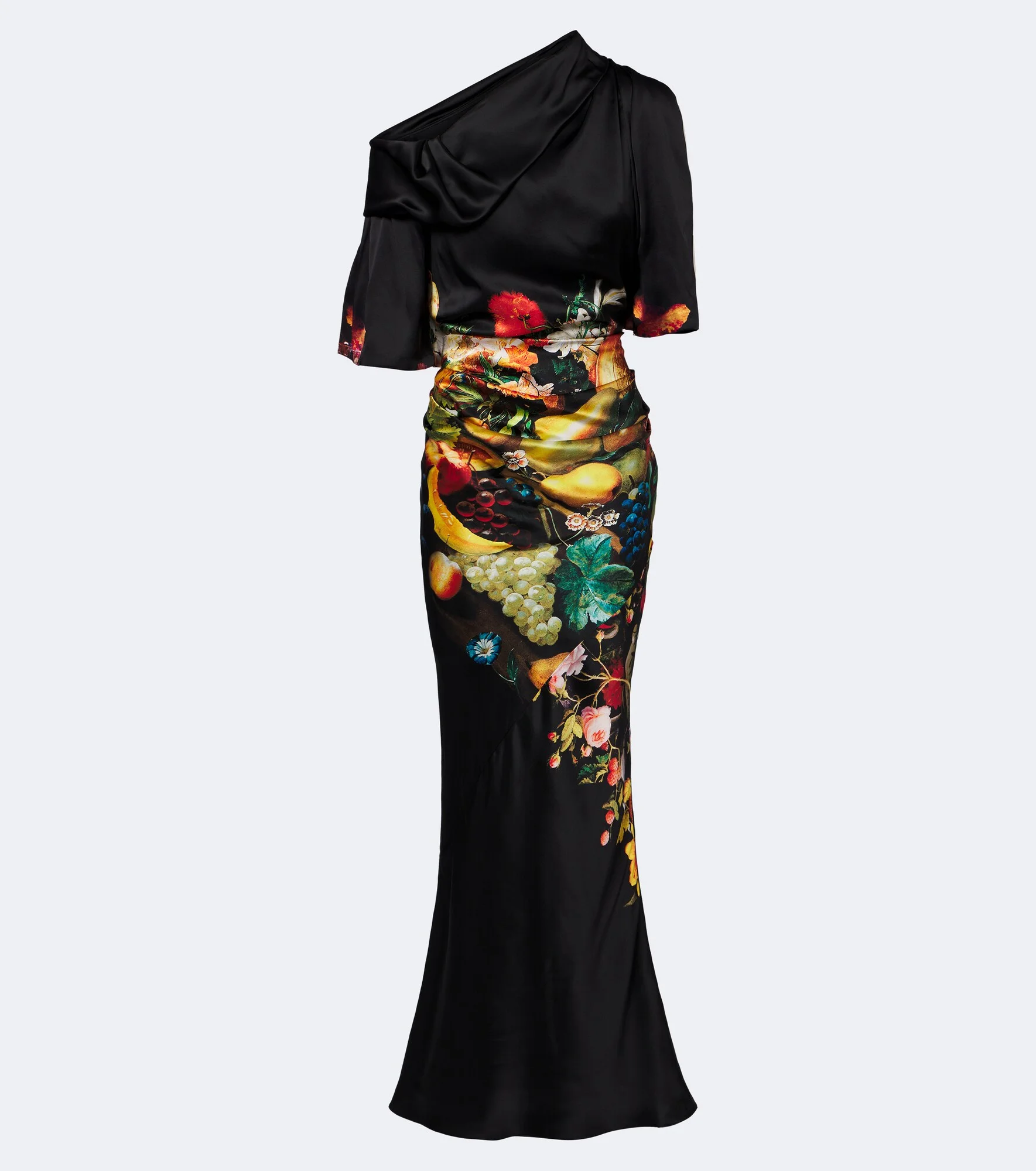 Draped printed silk satin gown - 1