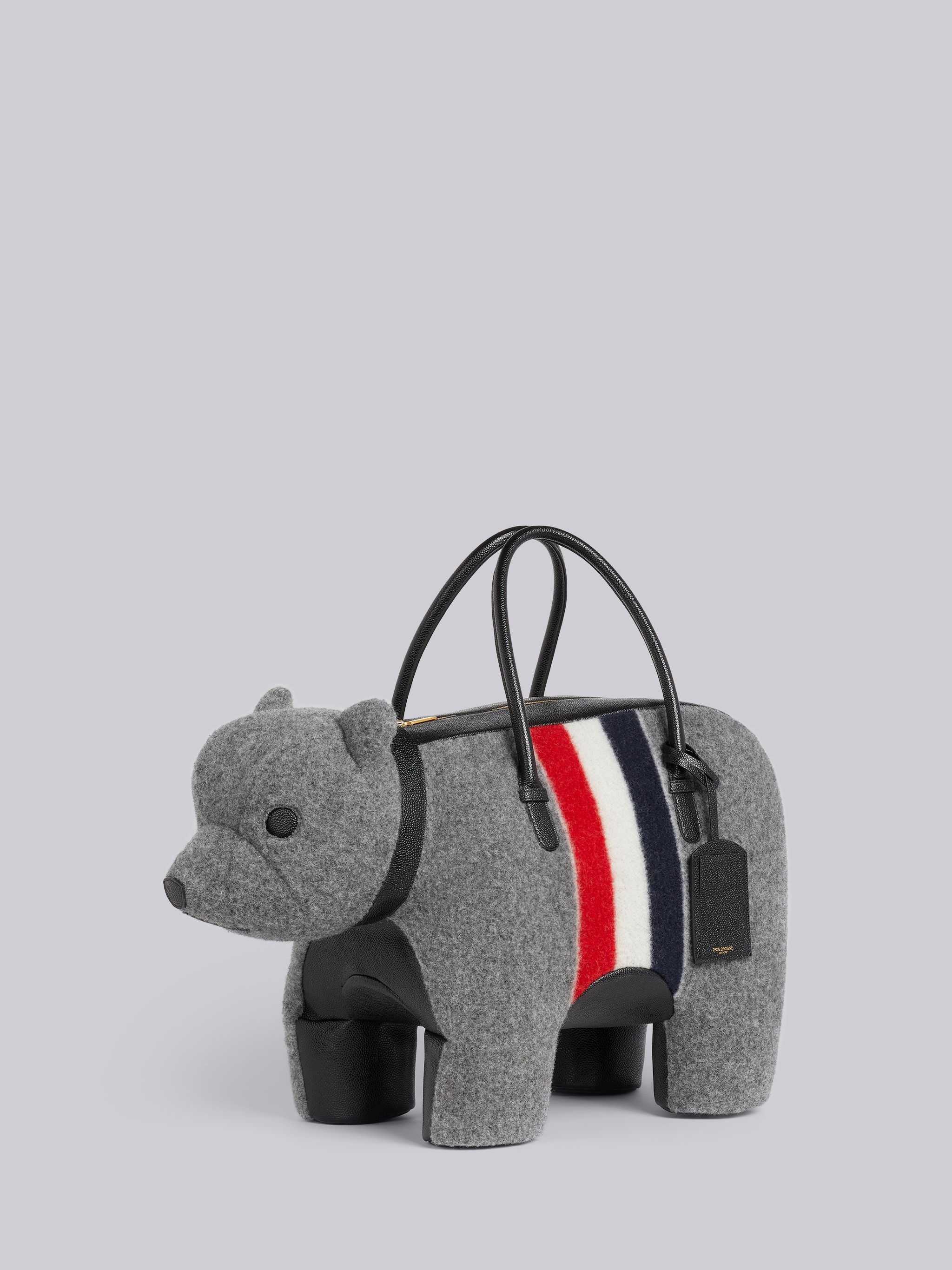 Medium Grey Boiled Wool Stripe Bear Bag - 3