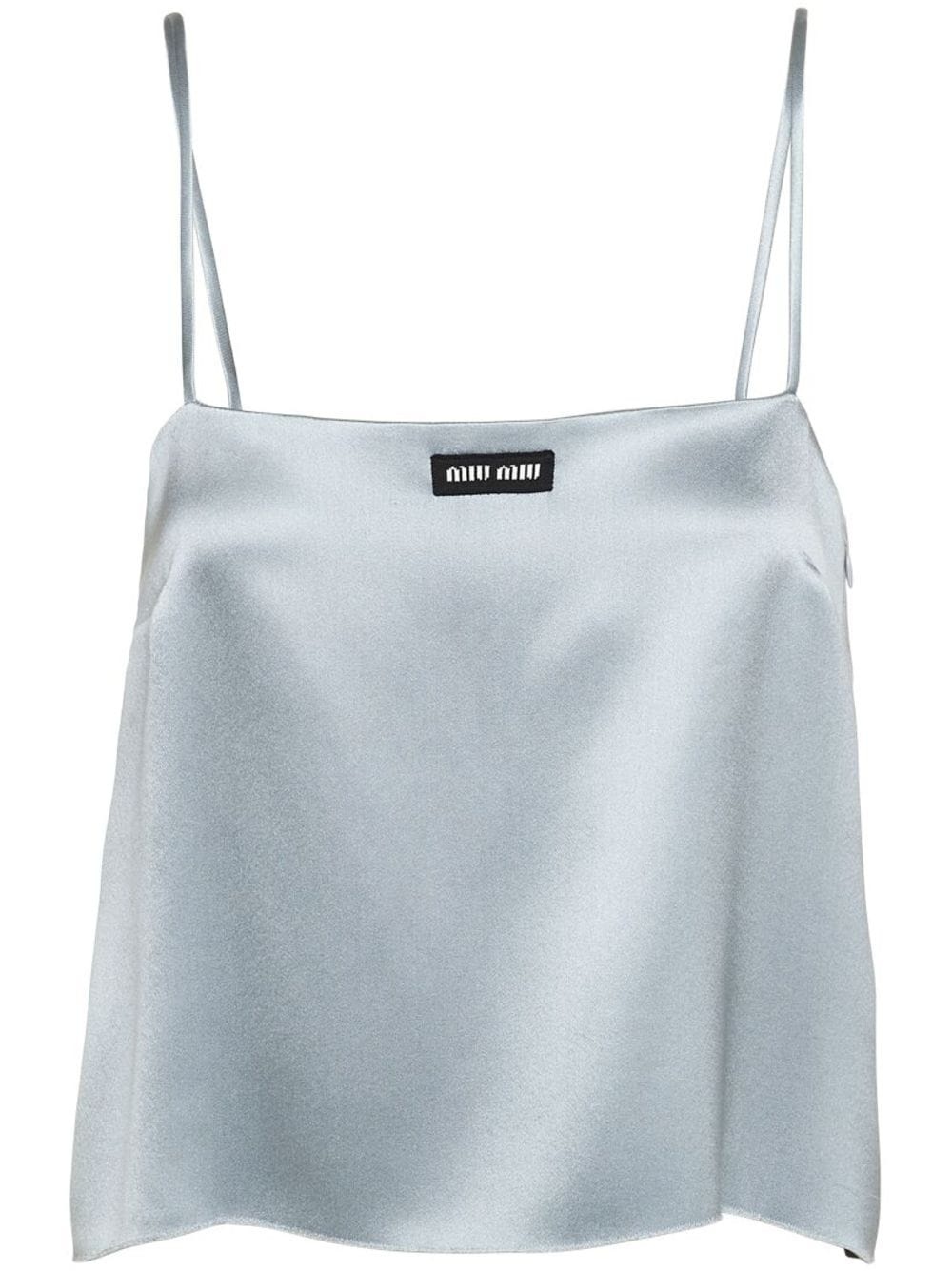 logo-patch cropped satin top - 1