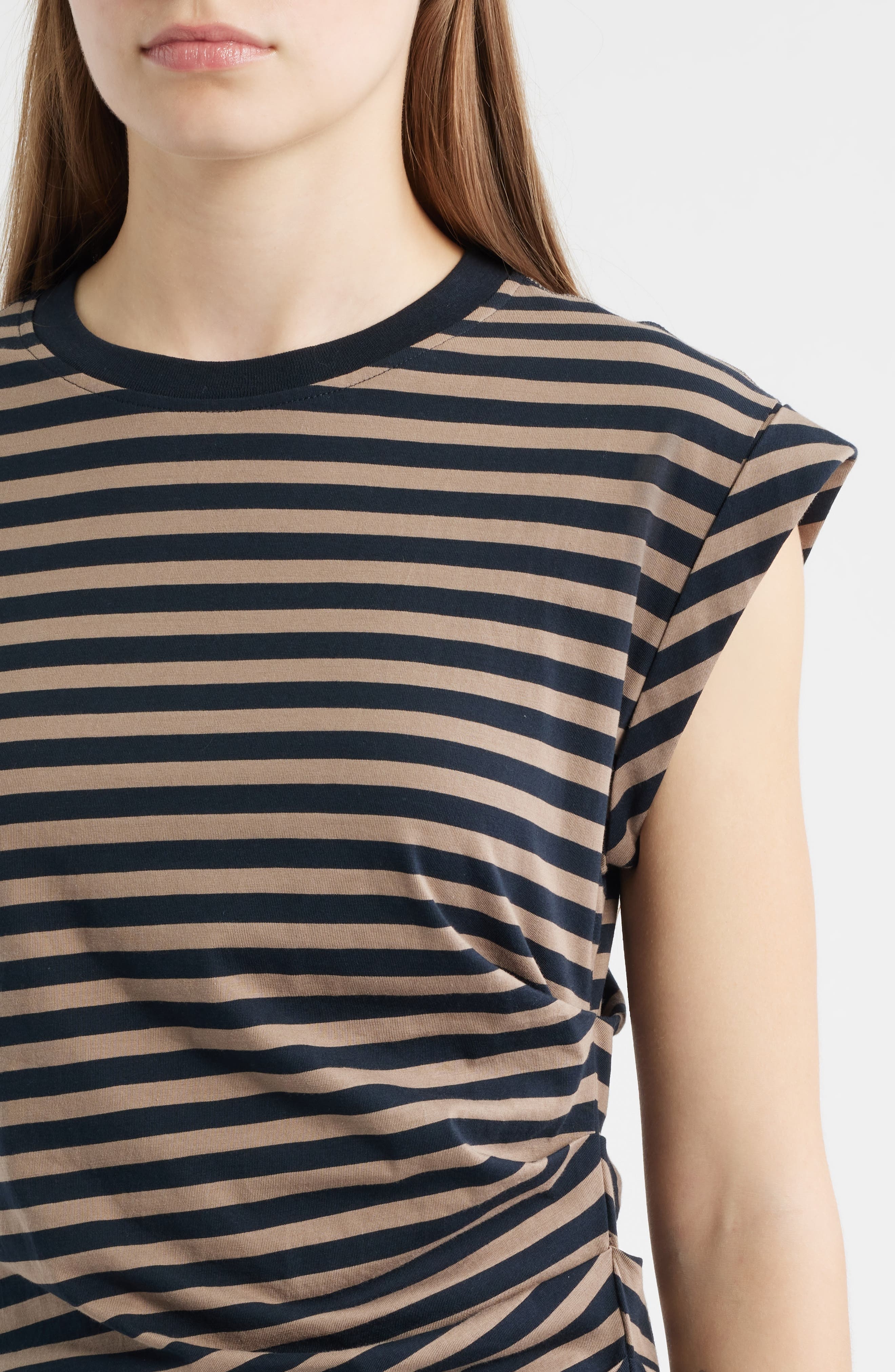 BOSS Epka Stripe Cotton Muscle T-Shirt in Sky Captain Pumice Stripe at Nordstrom - 4