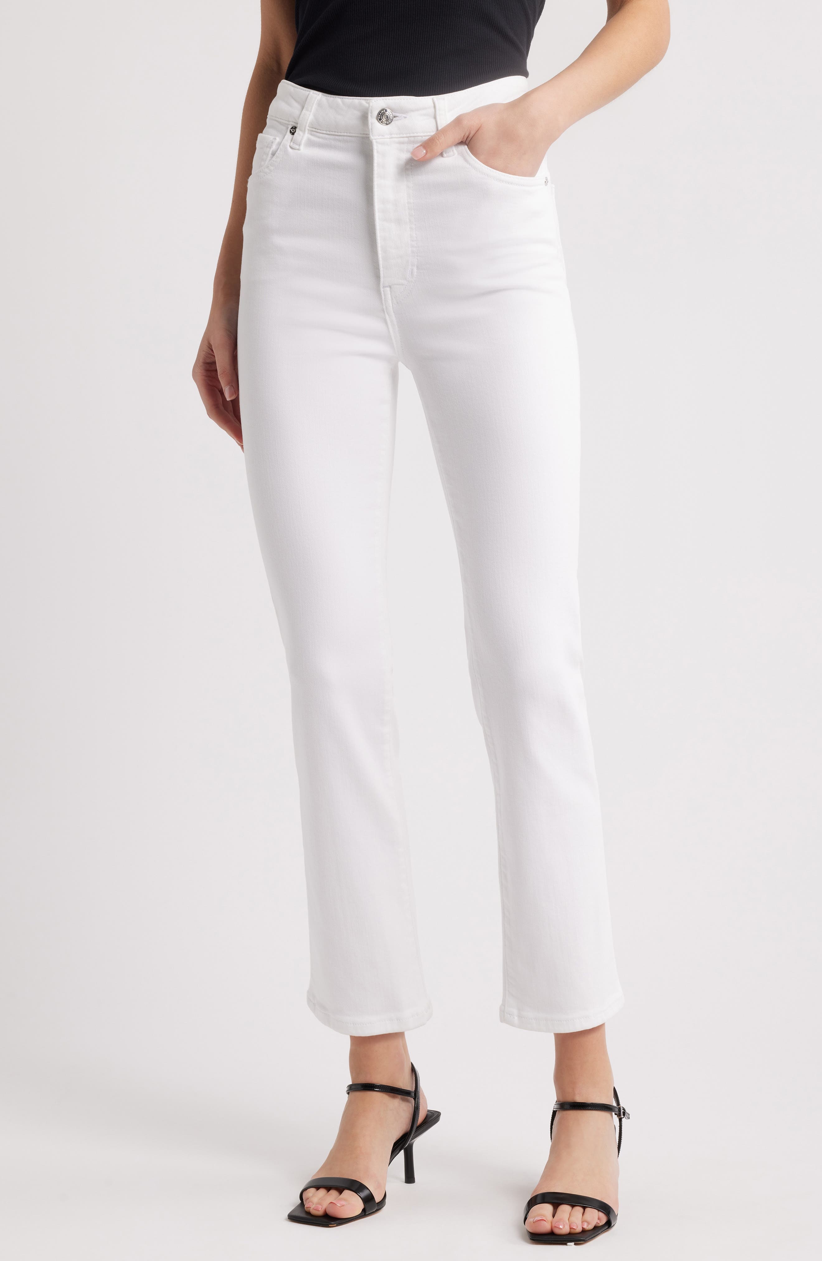 FRAME The Pencil Crop High Waist Ankle Slim Straight Leg Jeans in White at Nordstrom - 1