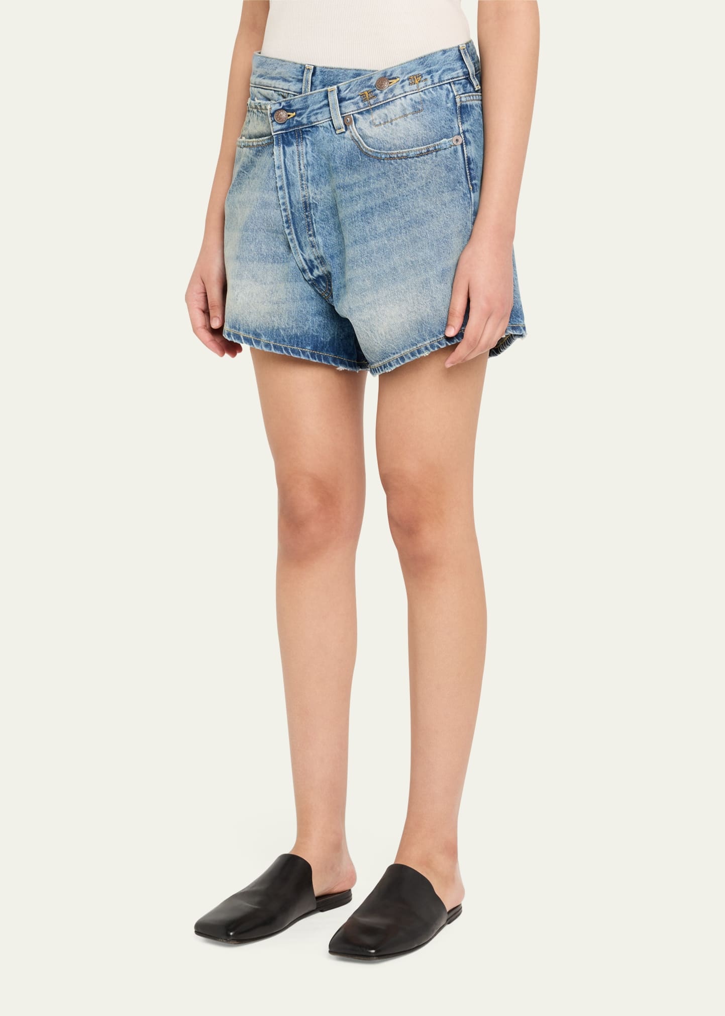 Crossover Denim Shorts - 4