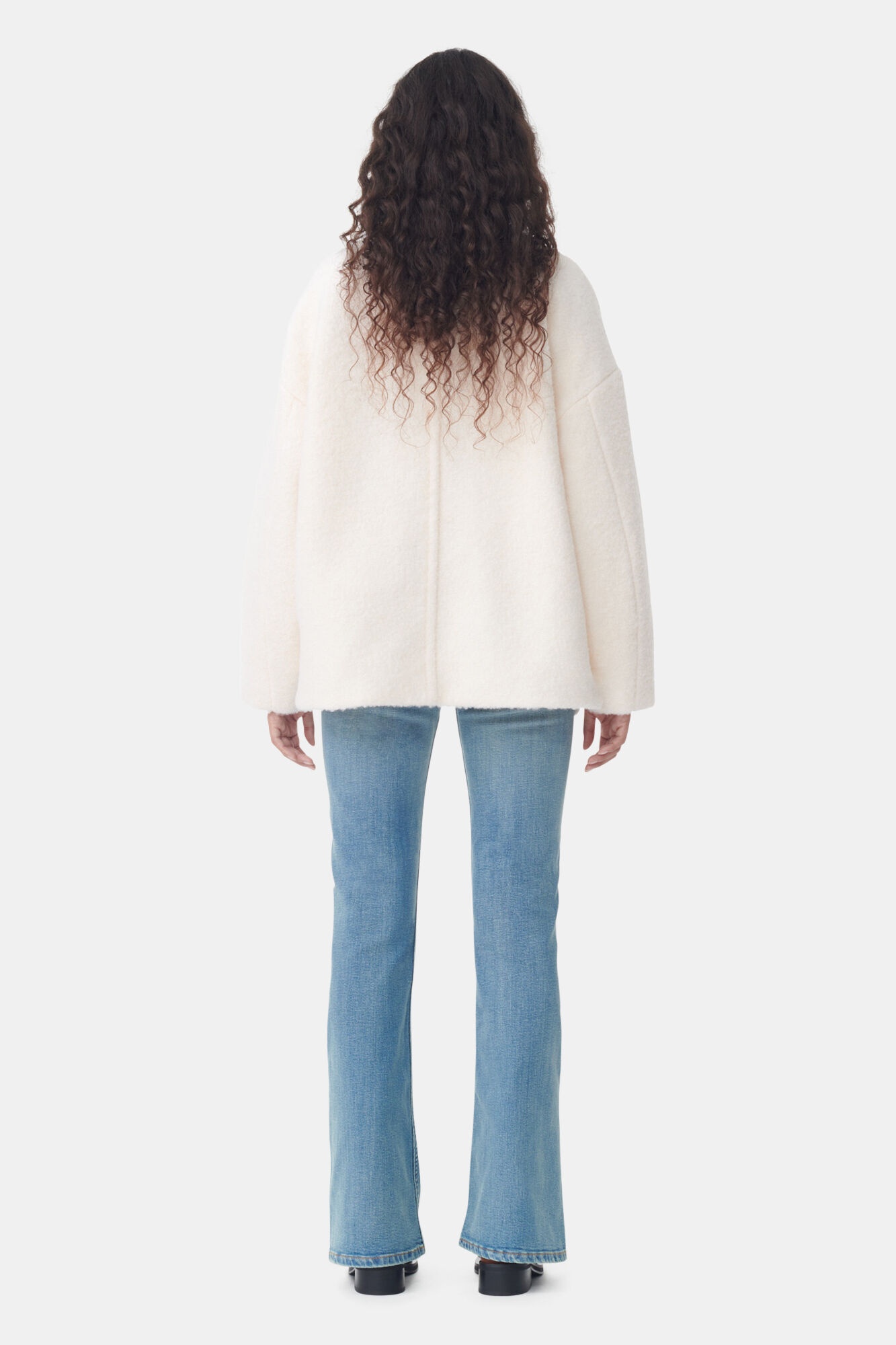 WHITE BOUCLE WOOL SHOULDER JACKET - 5