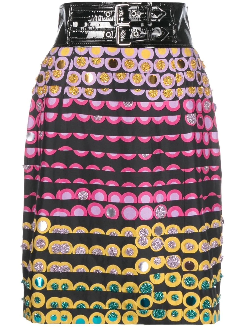 polka dot-print belted pencil skirt - 1