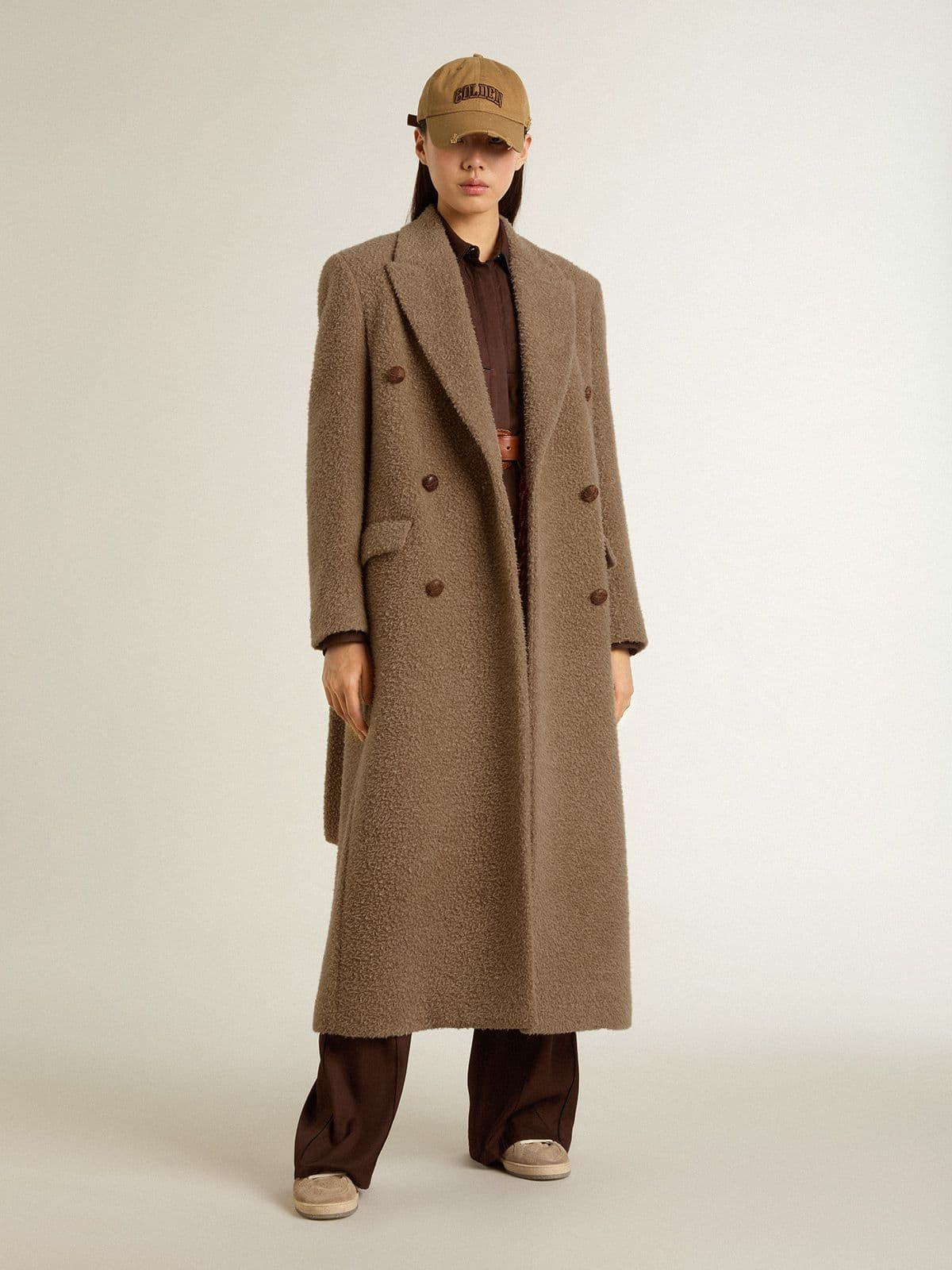 Women's double-breasted coat in a beige wool blend - 2
