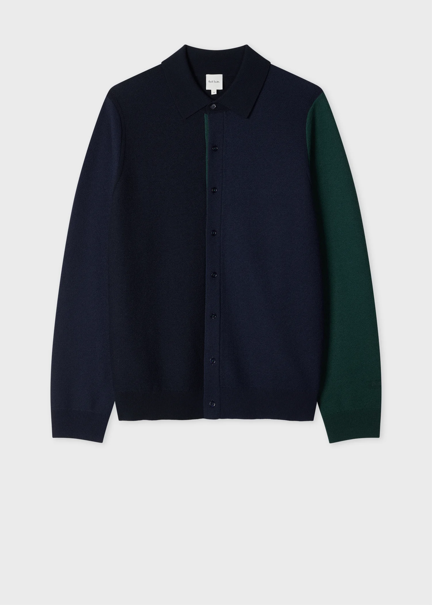 Navy Colour-Block Merino Wool Cardigan - 1