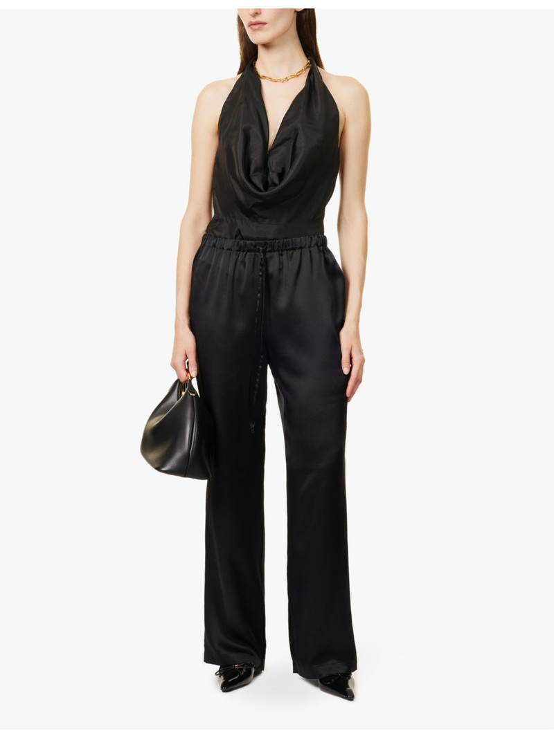 Reformation Olina drawstring relaxed-fit straight-leg silk-satin trousers outlook