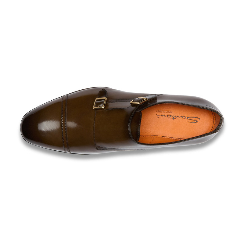Men's dark brown leather double-buckle shoe 5