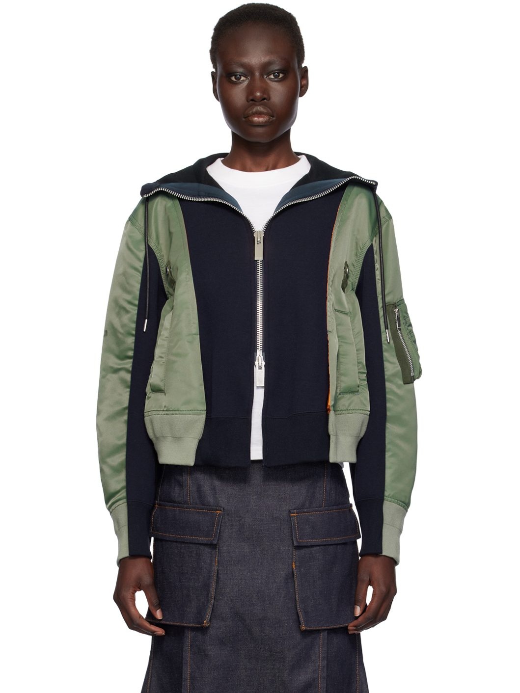 Navy & Khaki Sponge Sweat Hoodie - 1