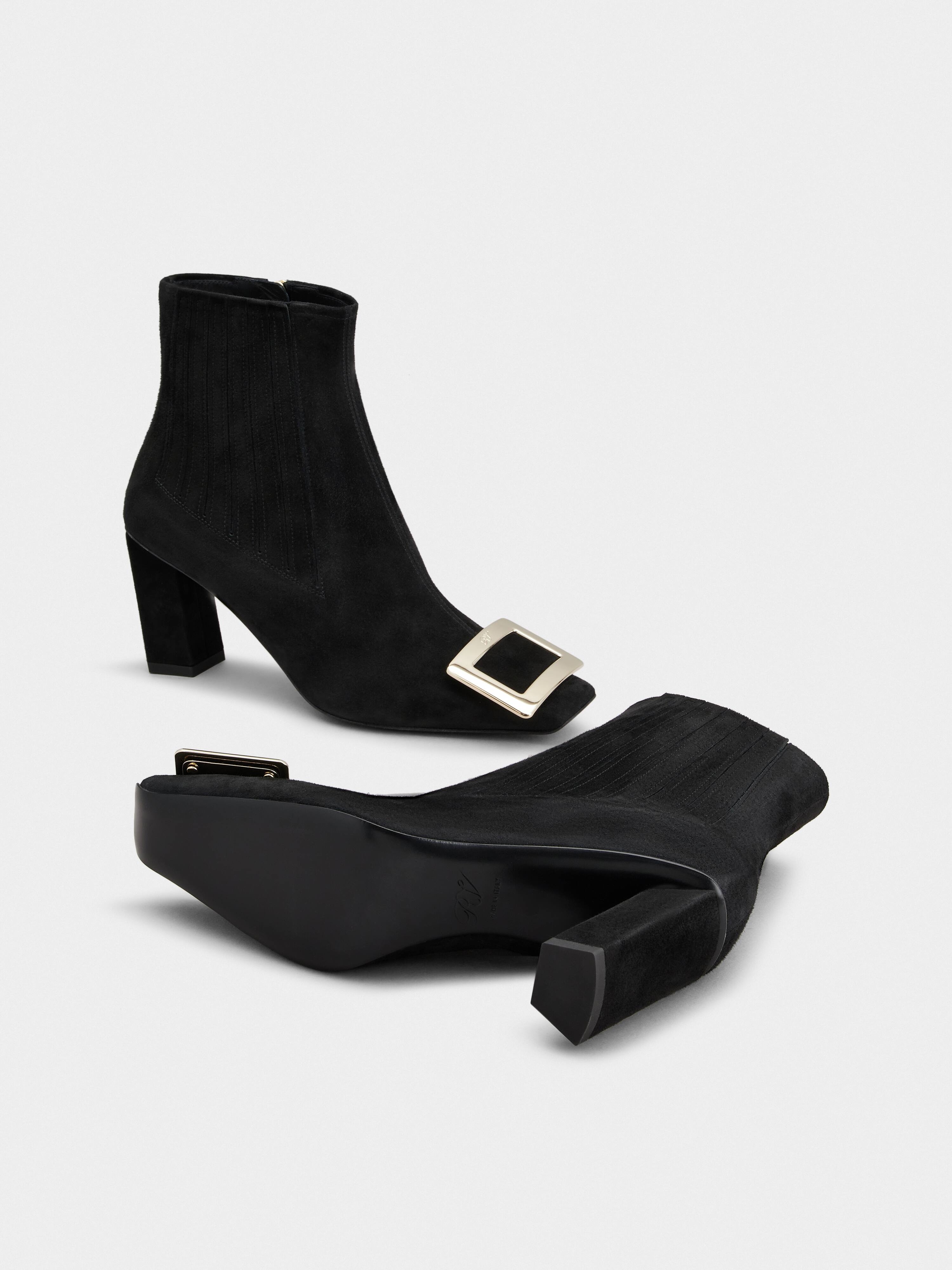 Belle Vivier Metal Buckle Chelsea Ankle Boots in Suede - 6