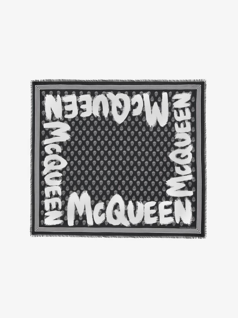 Mcqueen Graffiti Biker Foulard in Black/ivory - 1