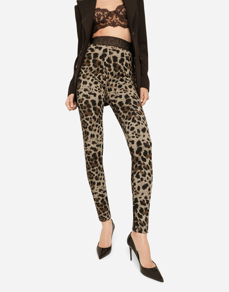 Jersey leggings with jacquard leopard design 4