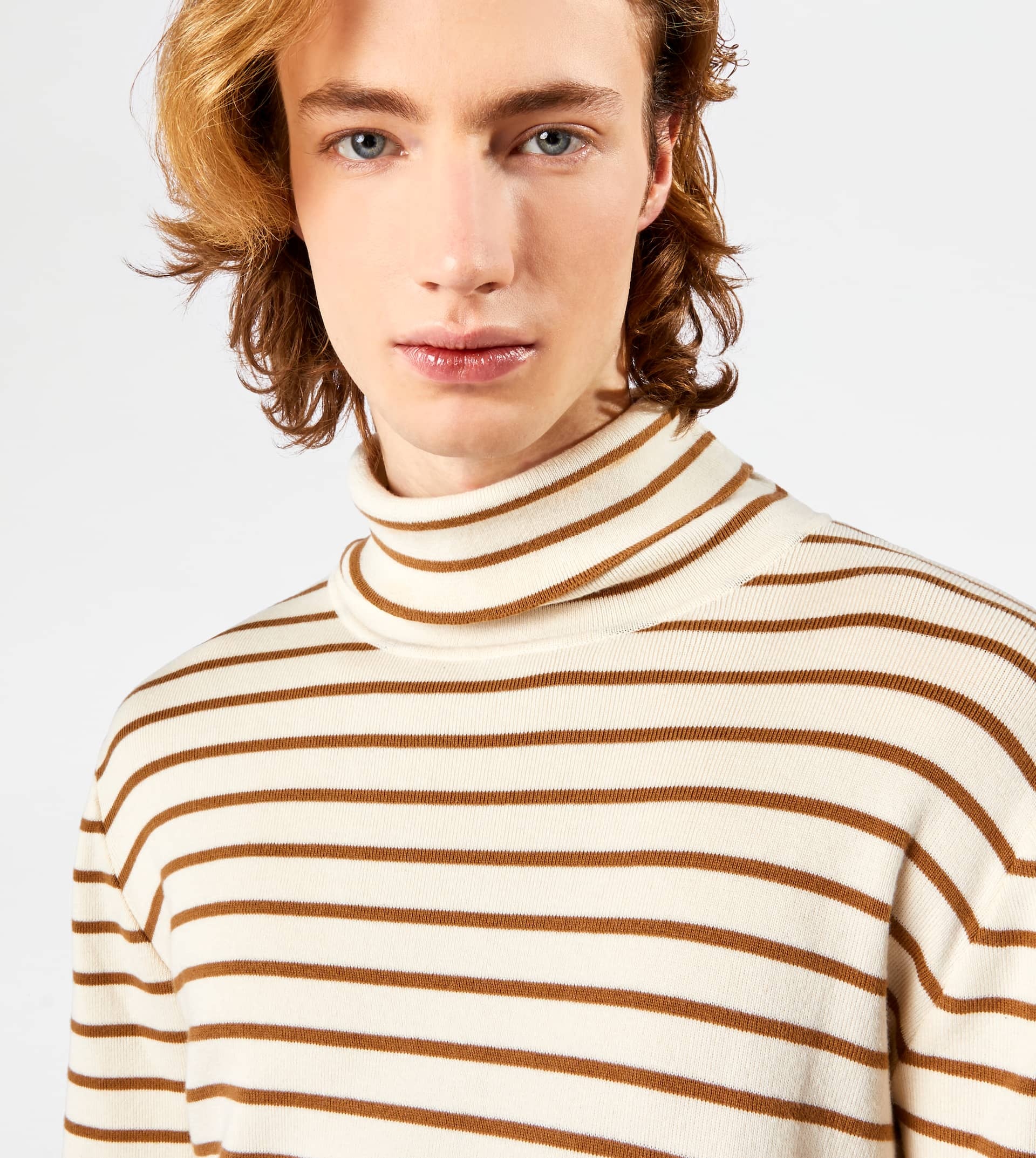 STRIPED TURTLENECK JUMPER - BEIGE, BROWN - 2
