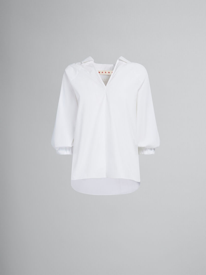 WHITE ORGANIC POPLIN TOP WITH SHIRT COLLAR - 1