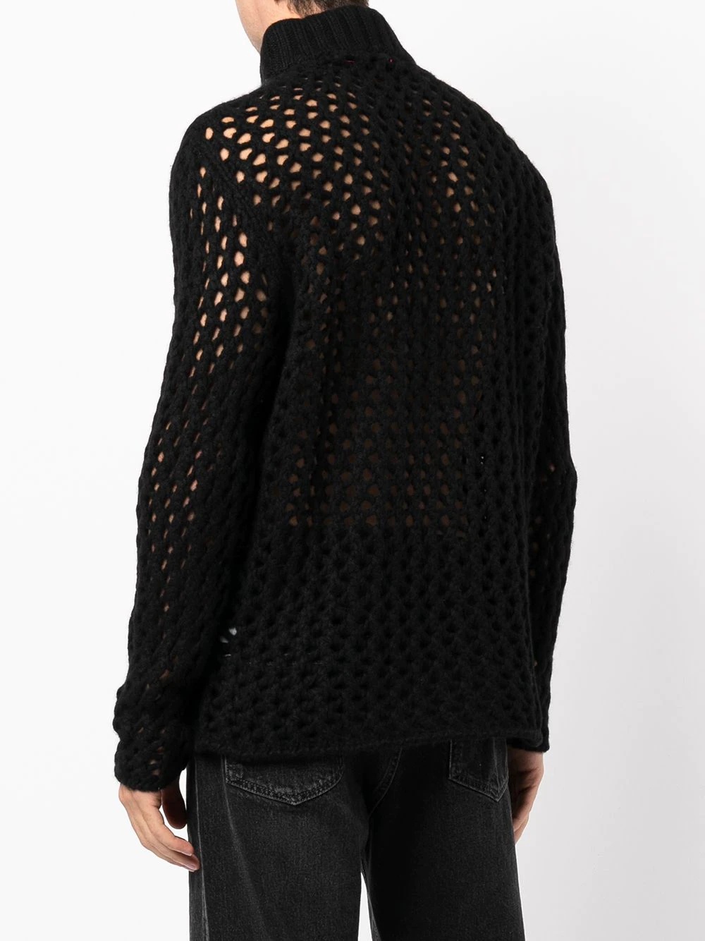 cross-net open-knit roll neck jumper - 5